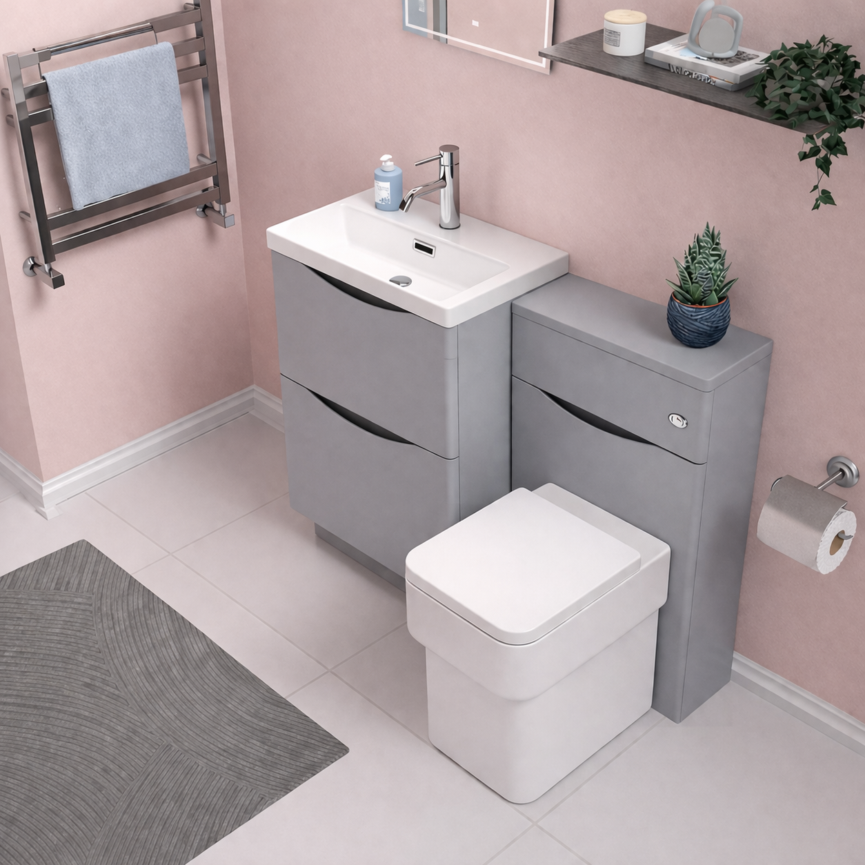Merton Matte Grey 1000mm Freestanding Vanity Basin WC Unit & Rimless BTW Toilet