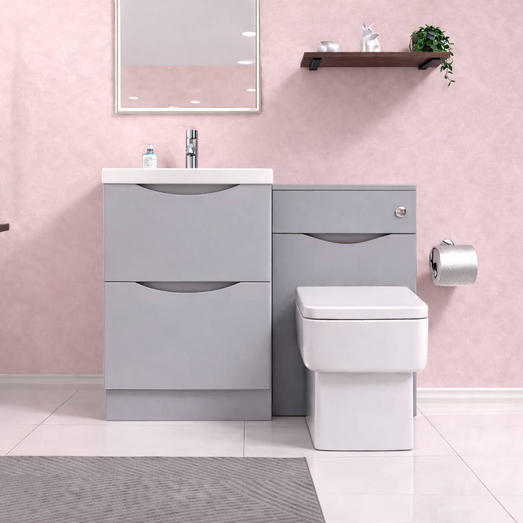 Merton Matte Grey 1000mm Freestanding Vanity Basin WC Unit & Rimless BTW Toilet