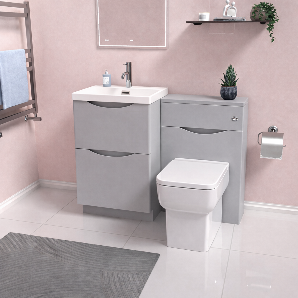 Merton Matte Grey 1000mm Freestanding Vanity Basin WC Unit & Rimless BTW Toilet