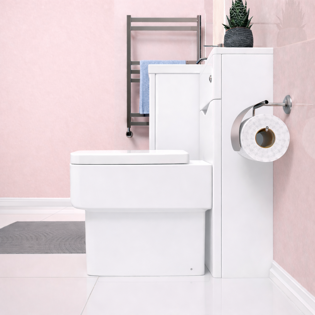 Merton 600mm 2 Drawer Basin Vanity Cabinet, WC Unit & Rimless Back to Wall Toilet Set