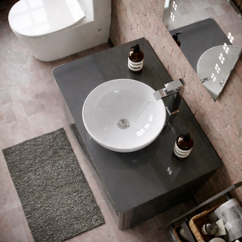 Merton 800mm Dark Grey Freestanding Countertop Vanity Basin Unit 2-Drawer Cabinet with 320mm Round White Countertop Basin