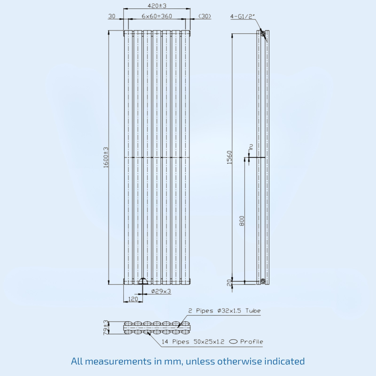 Kartell Aspen 1600mm H x 420mm W White Double Designer Vertical Radiator -ASP16-43VDW