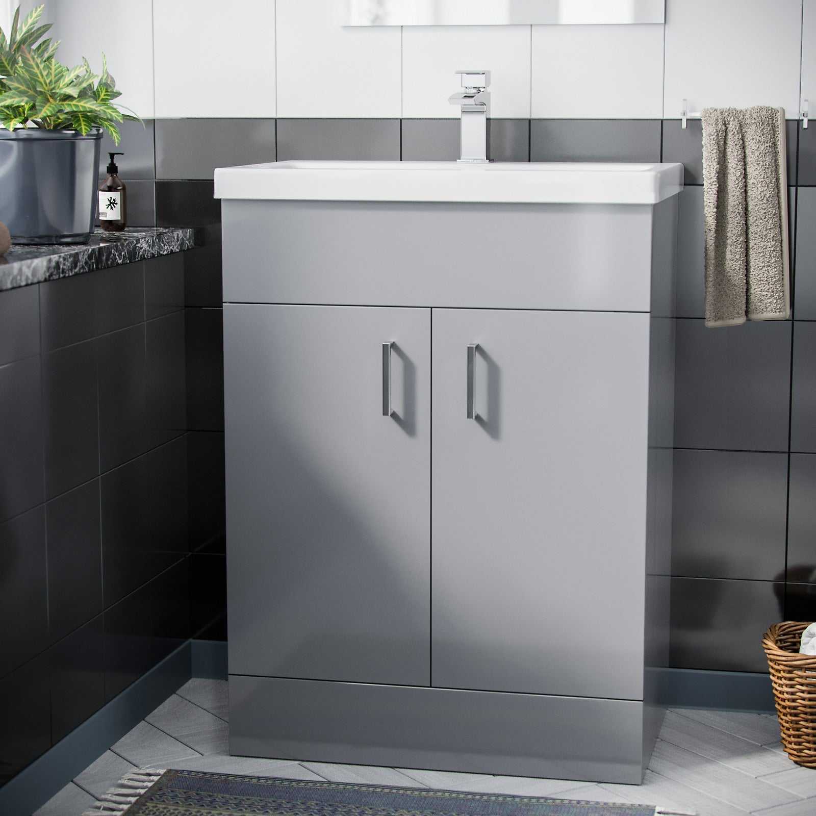 Nanuya Light Grey 600mm Freestanding Vanity Unit With Basin