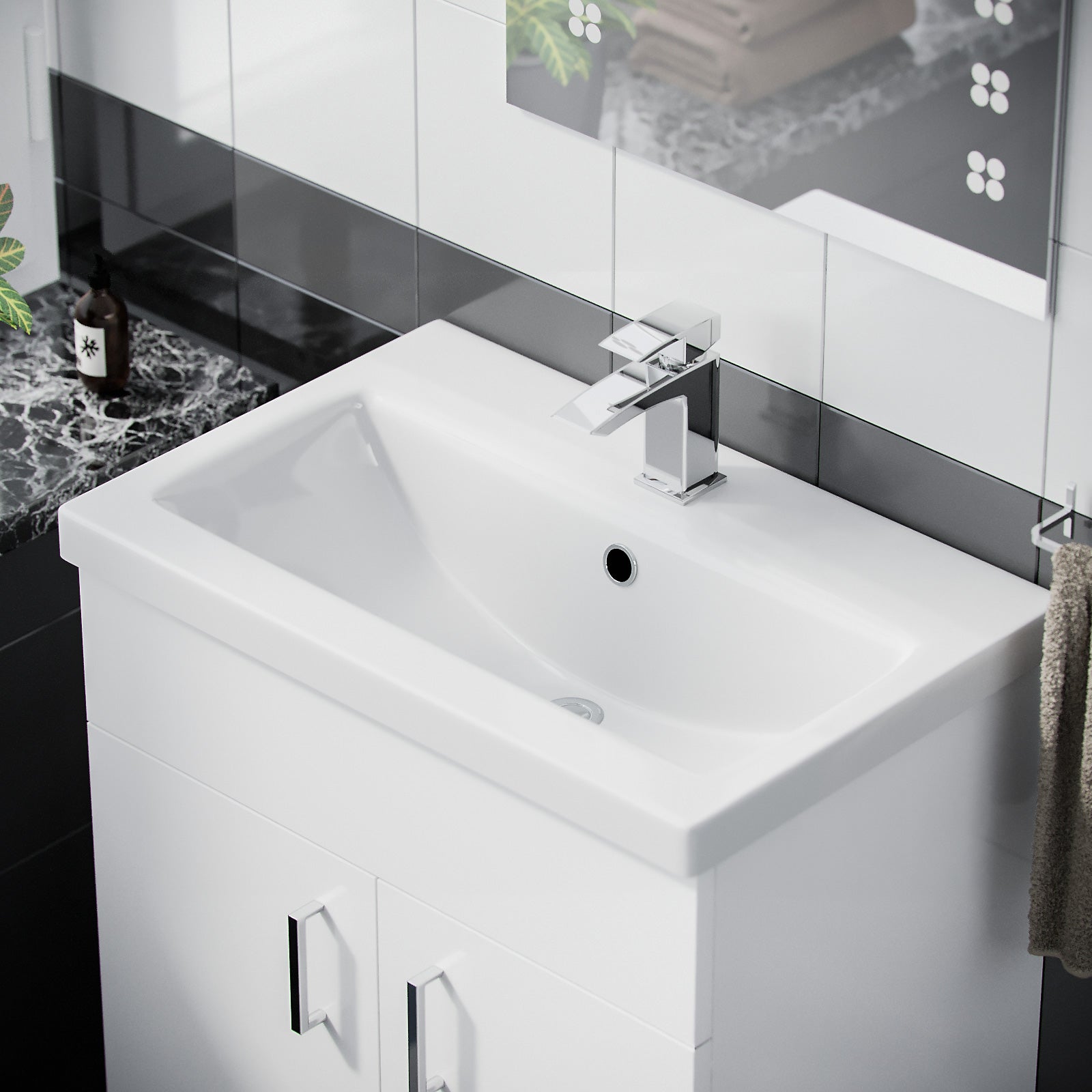 Nanuya 600mm Freestanding White Ceramic Basin Sink Vanity MDF Unit