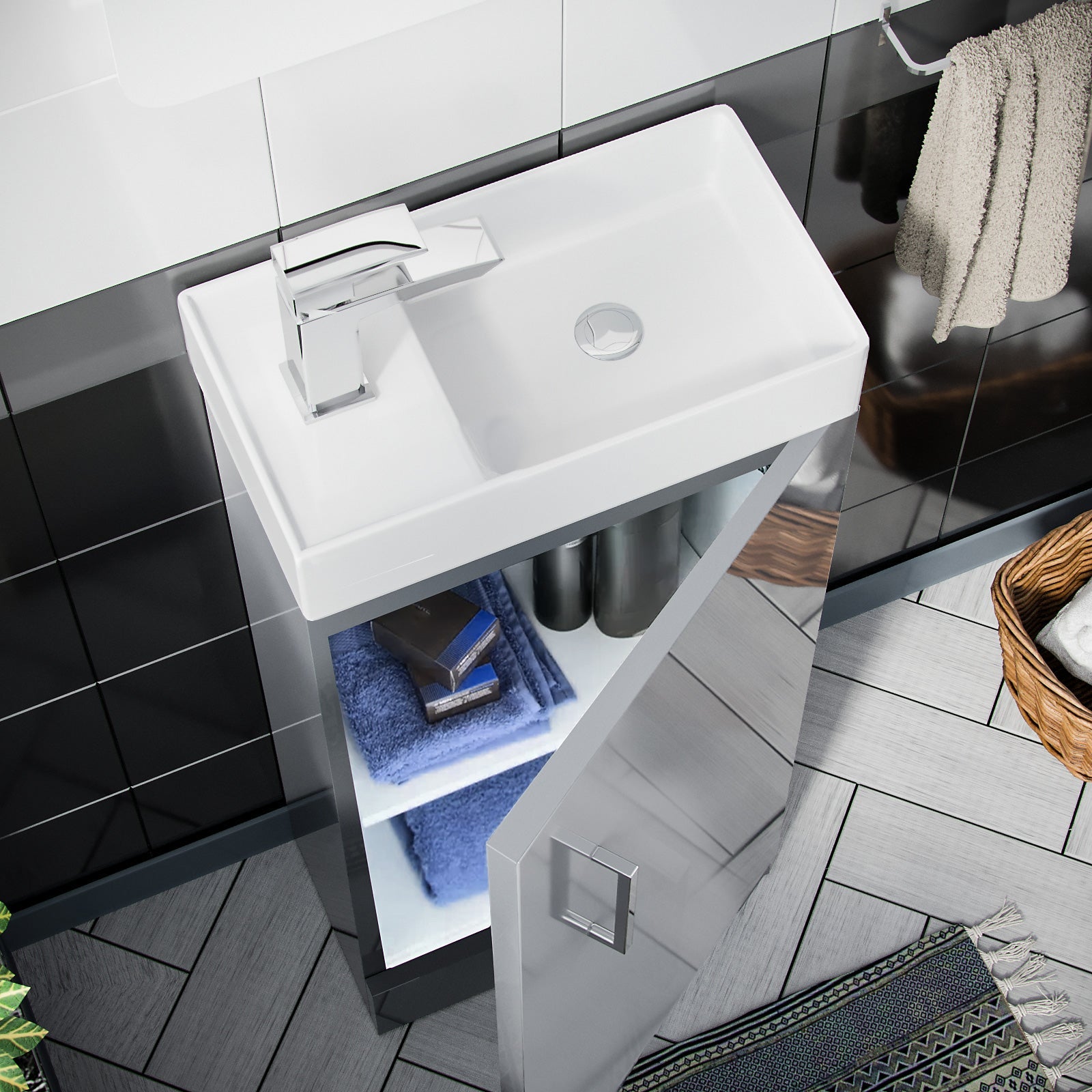 Nanuya 400 mm Basin Sink Vanity Grey Unit & BTW WC Toilet Pan Cabinet Suite