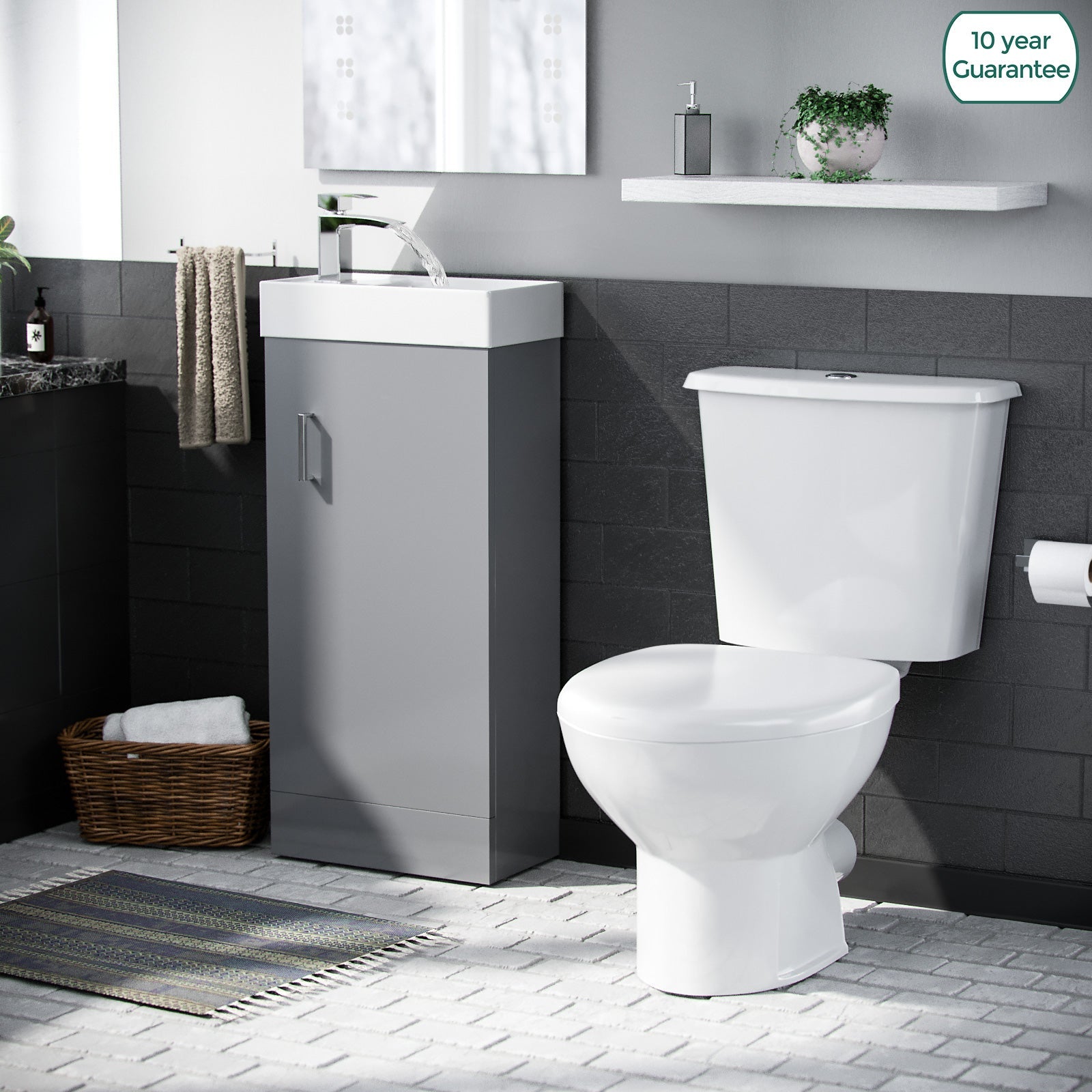Nanuya 400mm Vanity Basin Unit & Close Coupled Toilet Grey