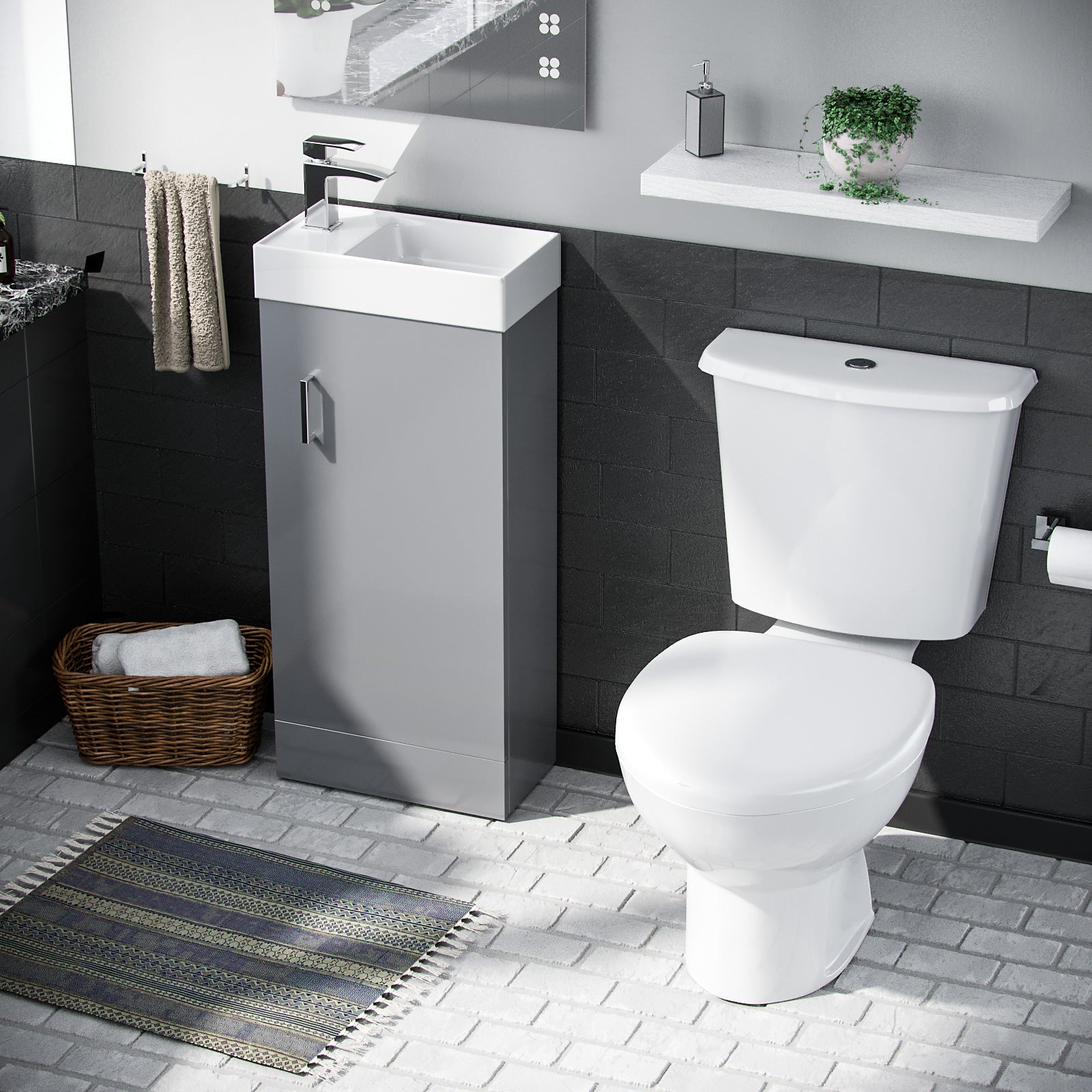 Nanuya 400mm Vanity Basin Unit & Close Coupled Toilet Grey