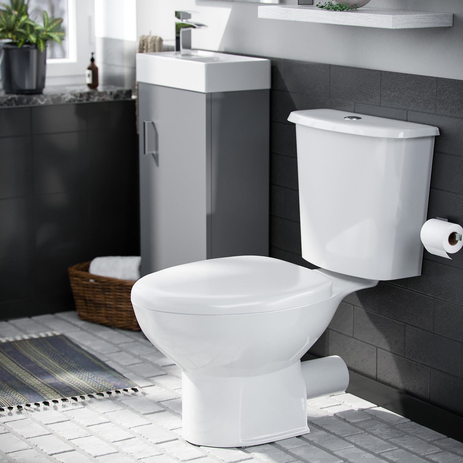Nanuya 400mm Vanity Basin Unit & Close Coupled Toilet Grey