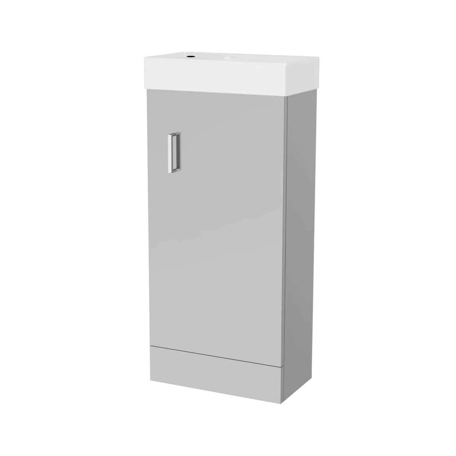 White bathroom cabinet with a white countertop on a white background