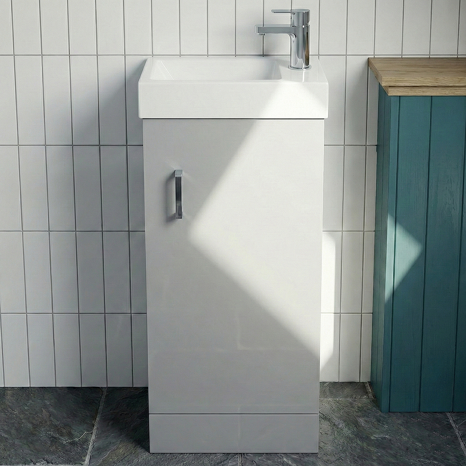 Nanuya Cloakroom 400mm Matte Grey Freestanding Vanity Basin Unit & Close Coupled Toilet with Soft Close Seat