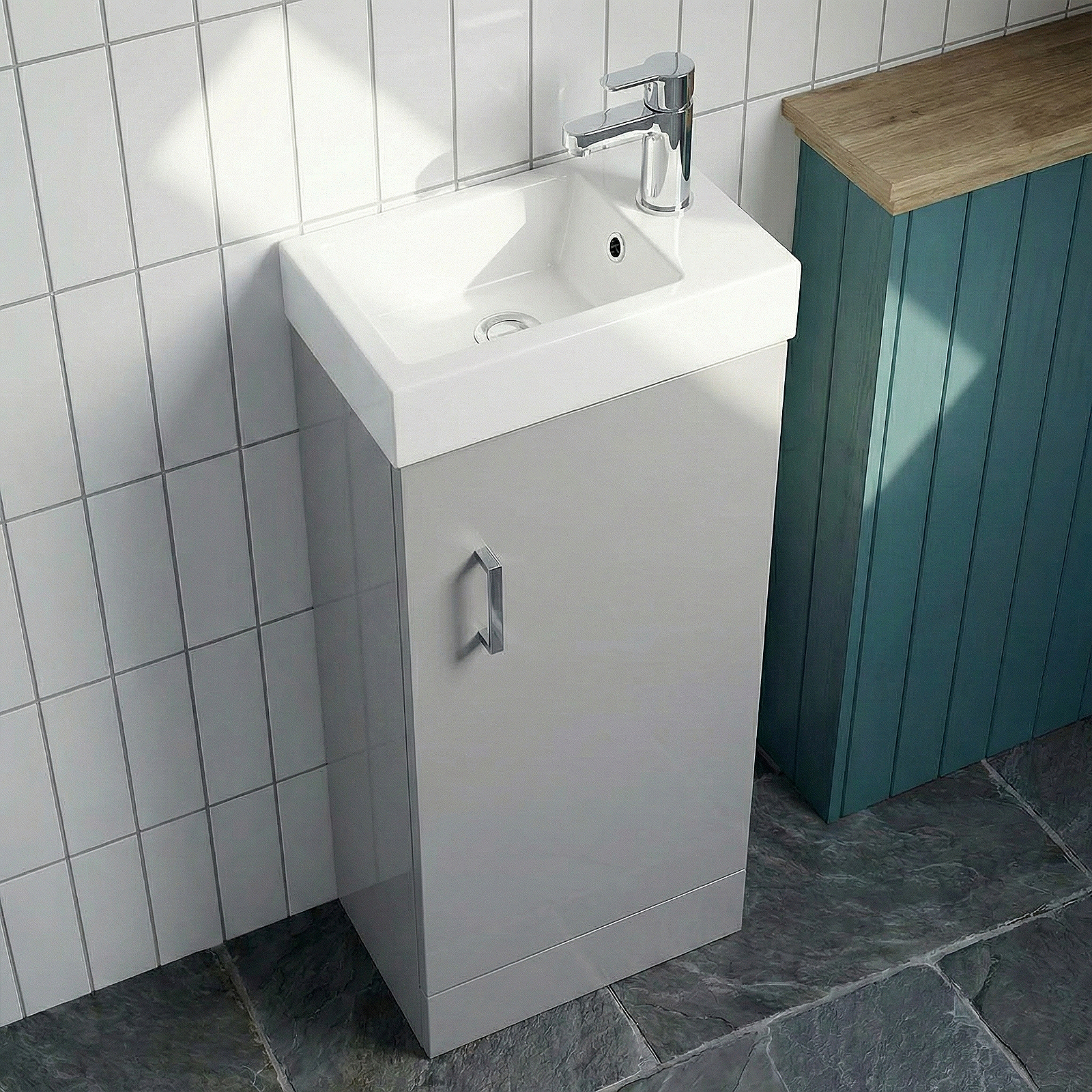 Nanuya Cloakroom 400mm Matte Grey Freestanding Vanity Basin Unit & Close Coupled Toilet with Soft Close Seat