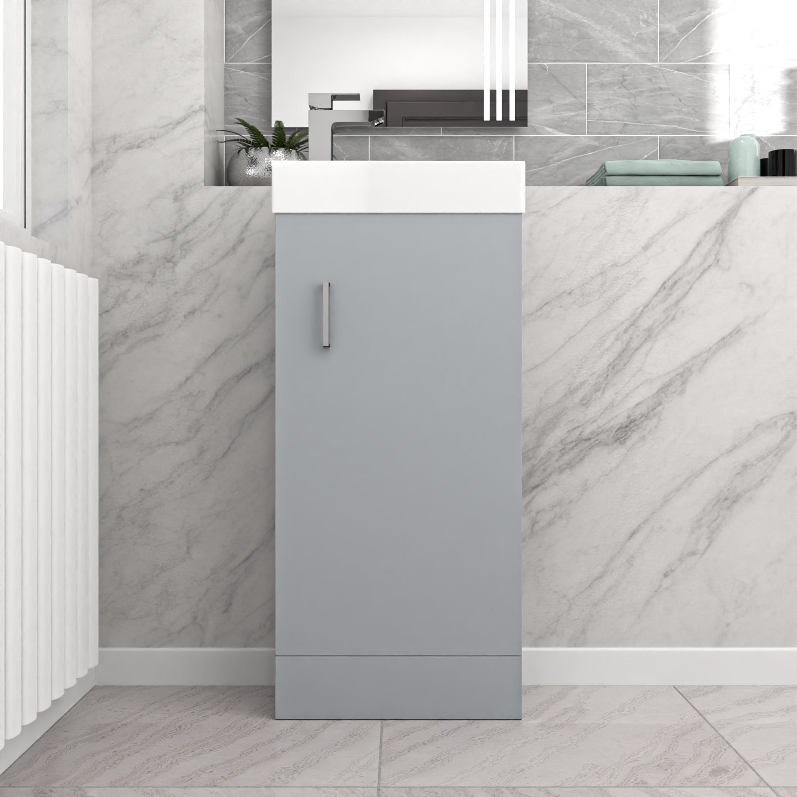 Nanuya Matte Grey 400mm Cloakroom Vanity Basin Unit Basin Mixer Tap & Waste