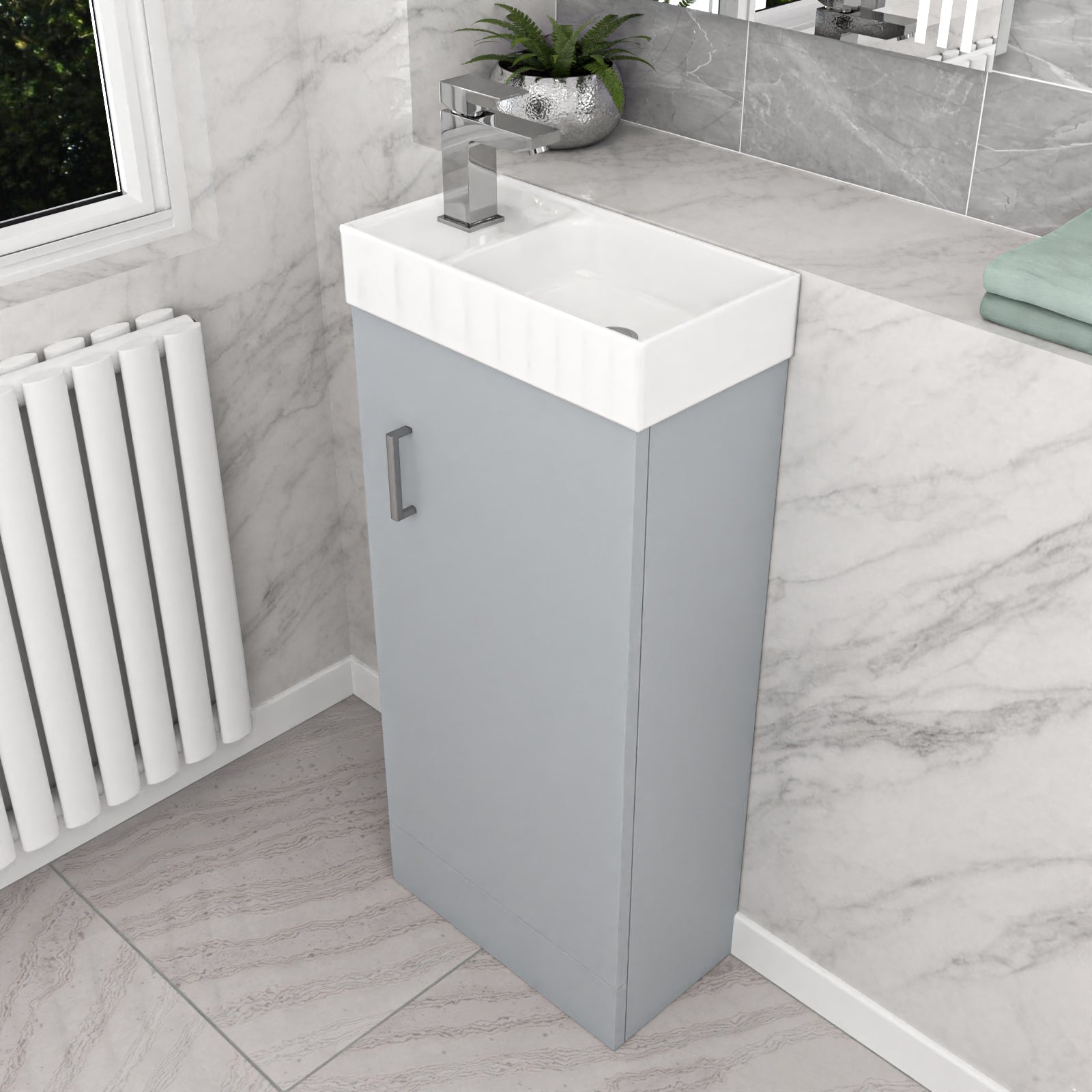 Nanuya Matte Grey 400mm Cloakroom Vanity Basin Unit Basin Mixer Tap & Waste