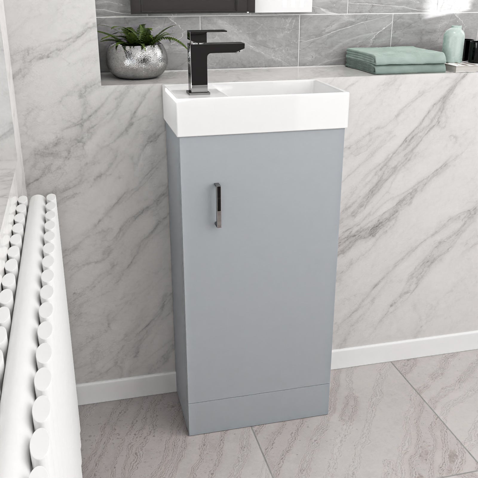 Nanuya Matte Grey 400mm Cloakroom Vanity Basin Unit Basin Mixer Tap & Waste