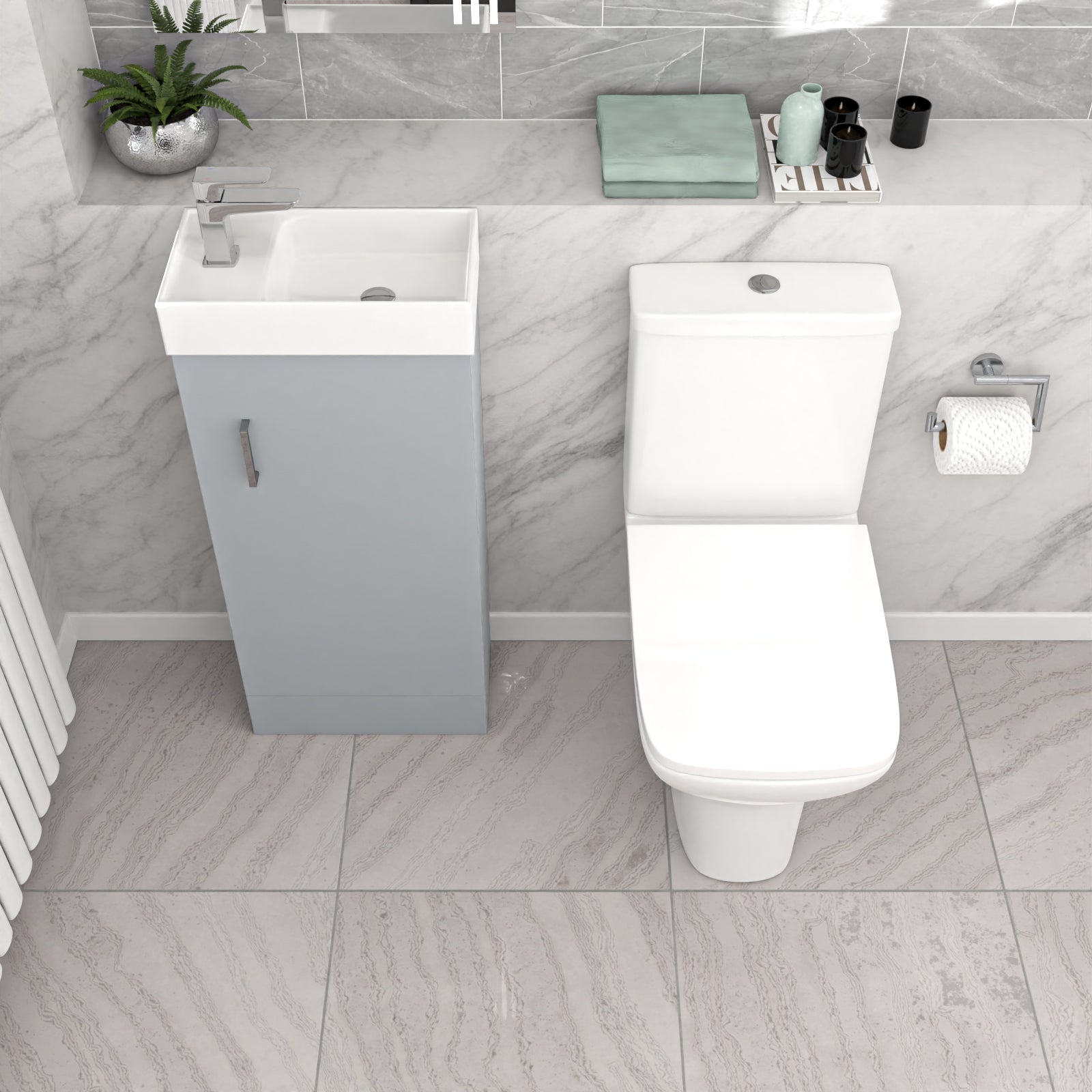 Nanuya Matte Grey 400mm Cloakroom Vanity Basin Unit & Close Coupled Toilet