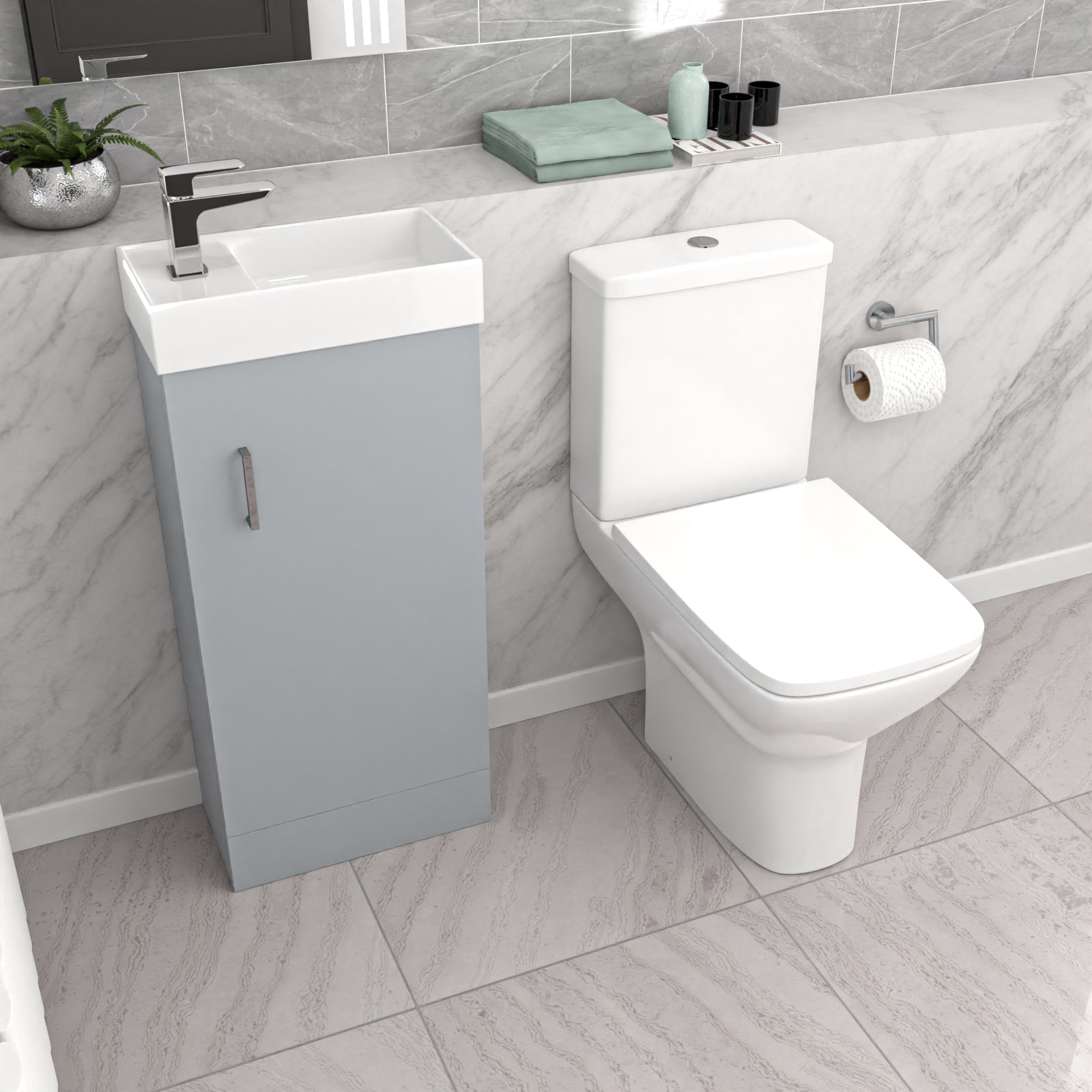 Nanuya Matte Grey 400mm Cloakroom Vanity Basin Unit & Close Coupled Toilet