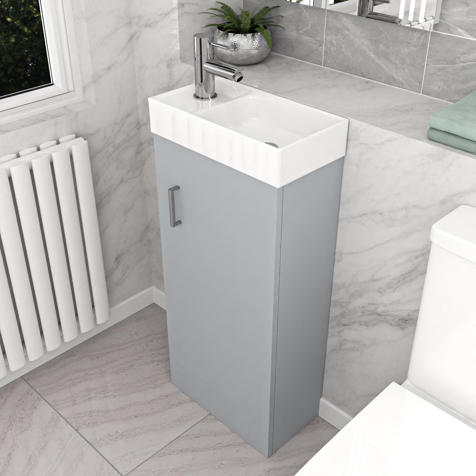 Nanuya Nes Home Matte Grey 400mm Cloakroom Vanity Basin Unit Mixer Tap & Waste