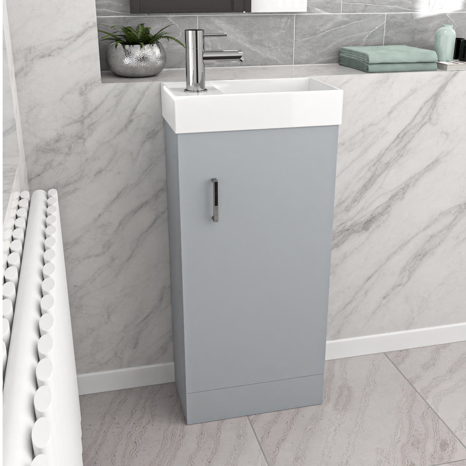 Nanuya Nes Home Matte Grey 400mm Cloakroom Vanity Basin Unit Mixer Tap & Waste