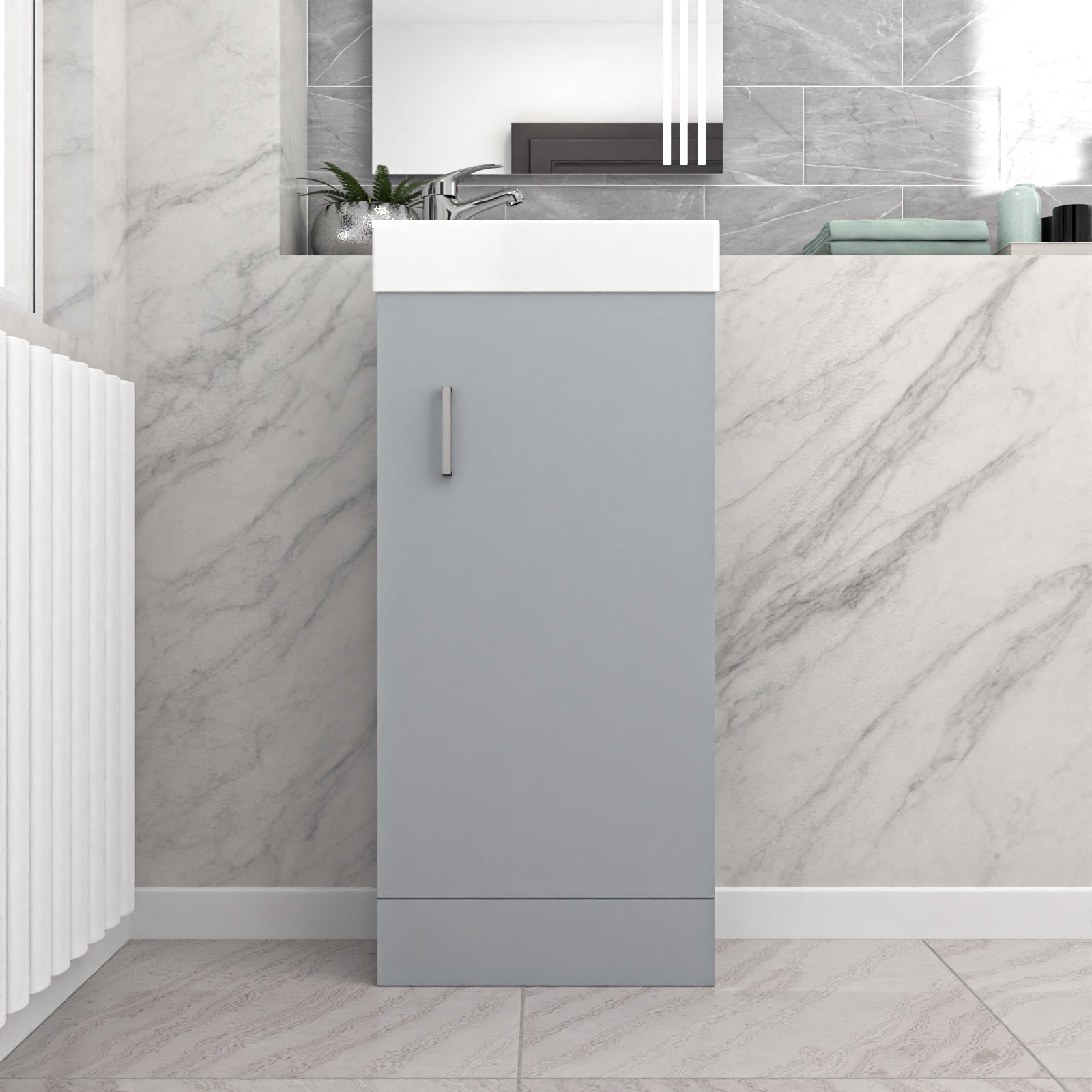 Nanuya Matte Grey 400mm Cloakroom Vanity Basin Unit, Mono Mixer Tap & Waste