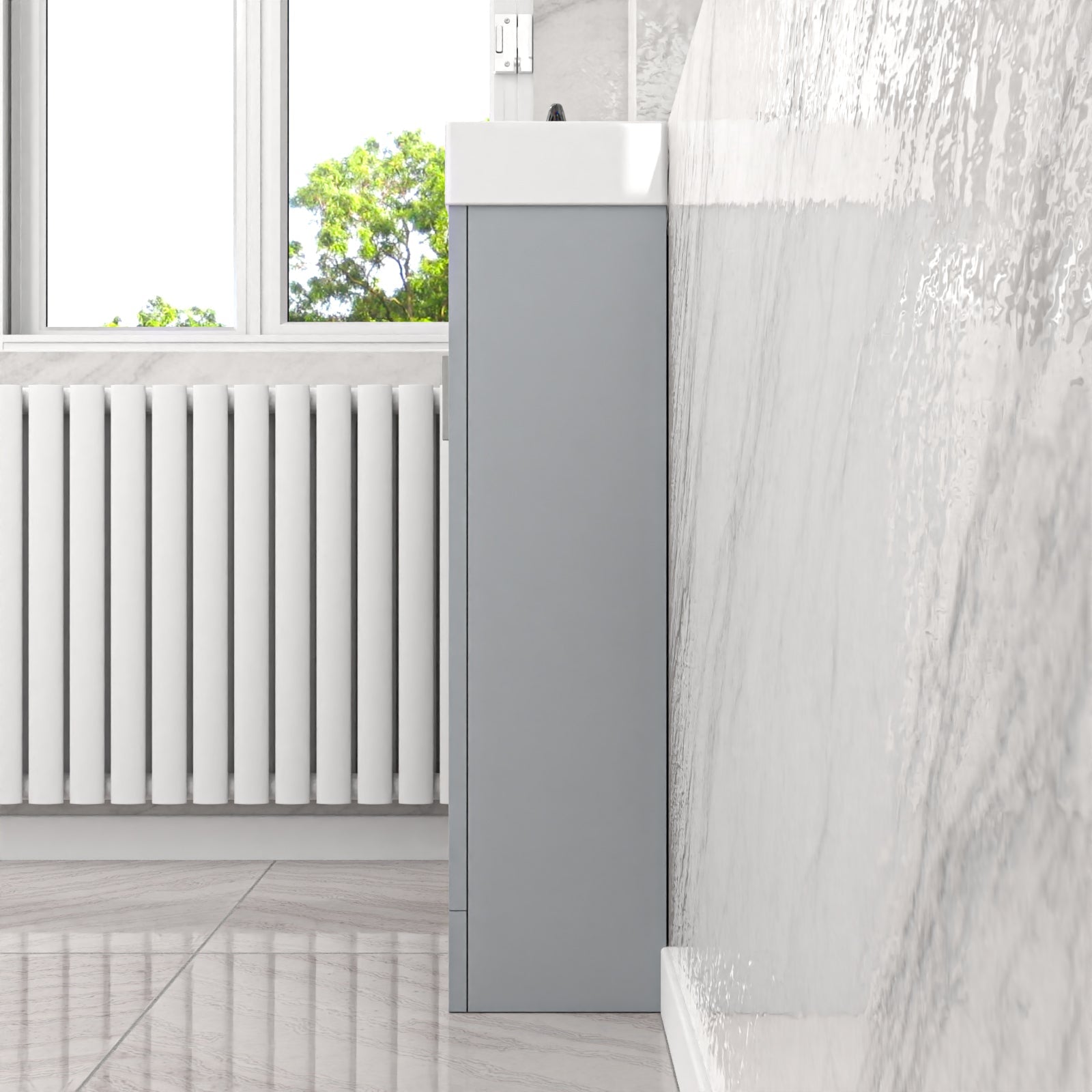 Nanuya Matte Grey 400mm Cloakroom Vanity Basin Unit, Mono Mixer Tap & Waste