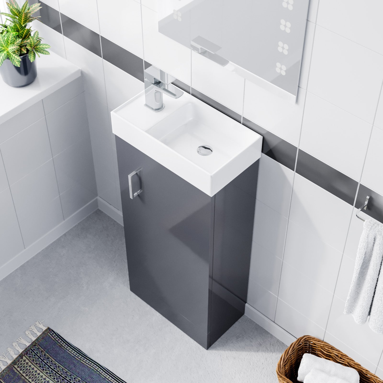 Nanuya 400mm Freestanding Cloakroom MDF Vanity & Ceramic Basin Unit Steel Grey