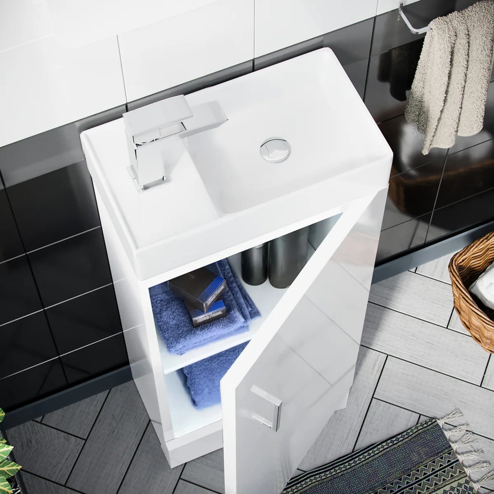 Nanuya White 400mm Cloakroom Vanity Basin Unit, Single Lever Basin Mixer Tap & Waste