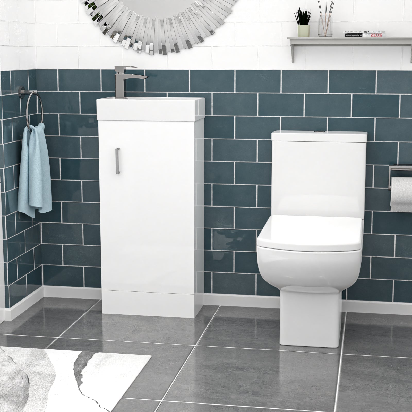 Nanuya 400mm White Basin Vanity & Square Rimless Close Coupled Toilet
