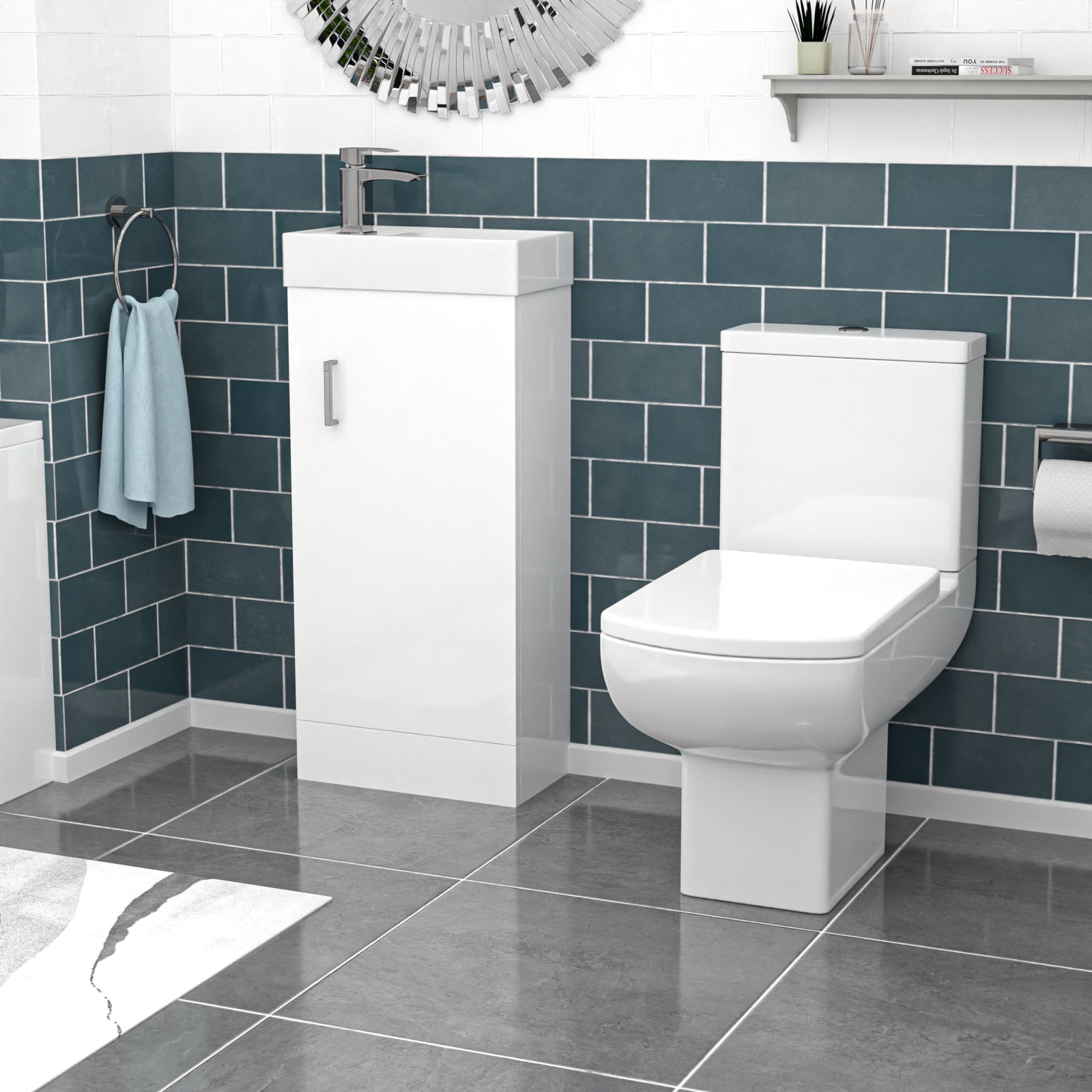 Nanuya 400mm White Basin Vanity & Square Rimless Close Coupled Toilet