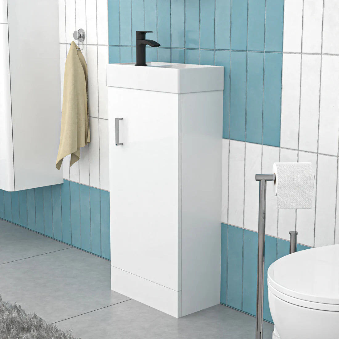Nanuya 400mm Cloakroom Vanity Basin Unit, Mono Mixer Tap, Overflow & Waste