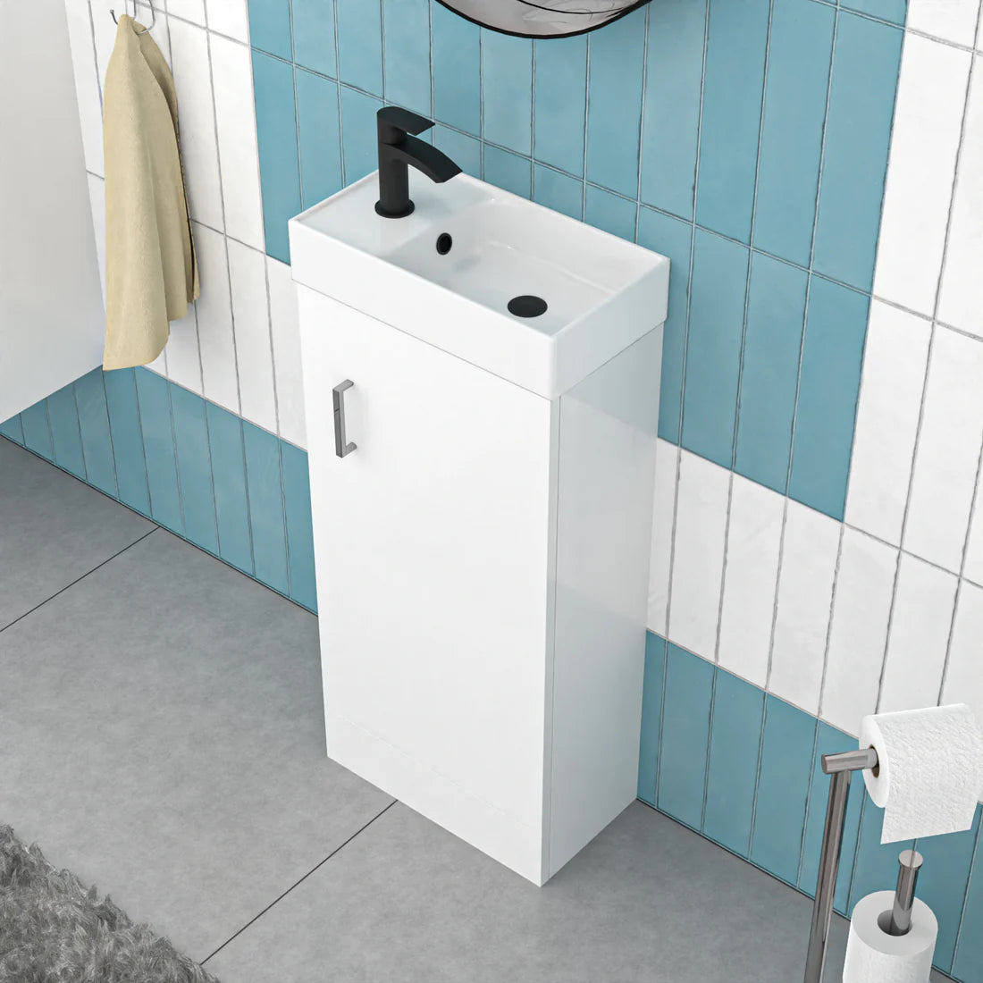 Nanuya 400mm Cloakroom Vanity Basin Unit, Mono Mixer Tap, Overflow & Waste