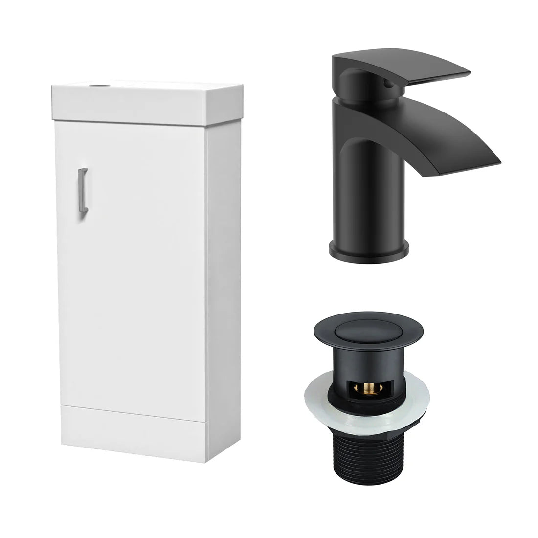 Nanuya 400mm Cloakroom Vanity Basin Unit, Mono Mixer Tap, Overflow & Waste