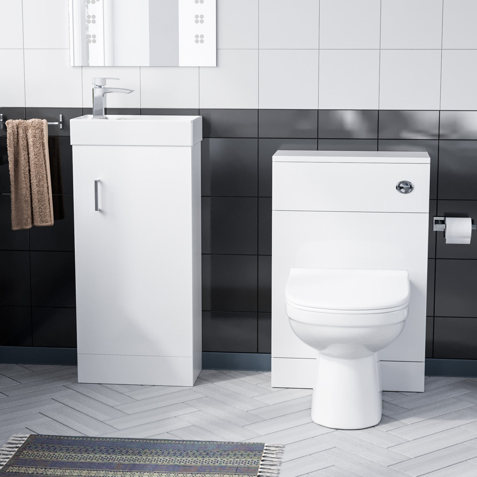 Nanuya 400mm White Floor Standing Vanity Cabinet, Back to Wall Toilet & WC unit