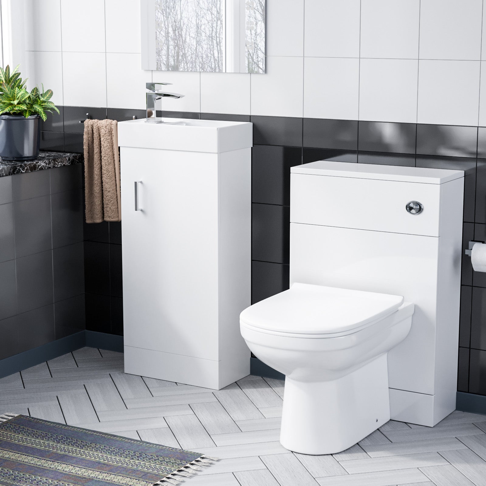 Nanuya 400mm White Floor Standing Vanity Cabinet, Back to Wall Toilet & WC unit