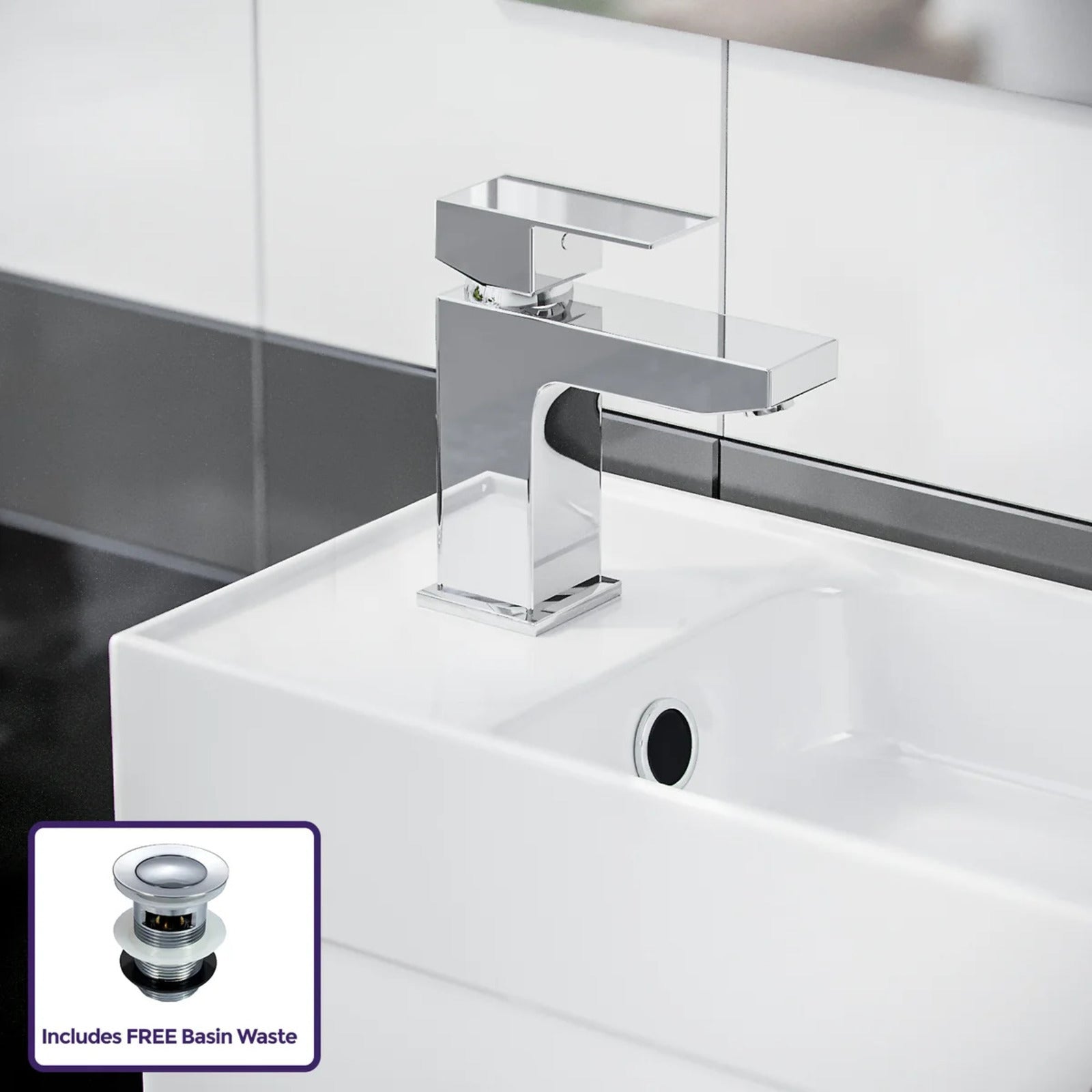 Nanuya White 400mm Cloakroom Vanity Basin Unit, Single Lever Basin Mixer Tap & Waste