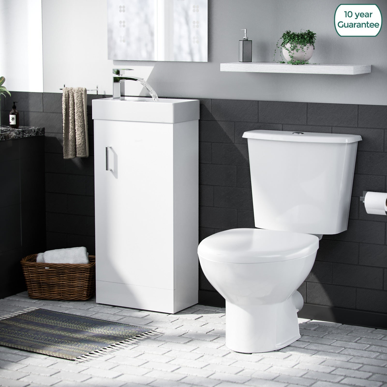 Nanuya 400mm Vanity Basin Unit & Close Coupled Toilet White