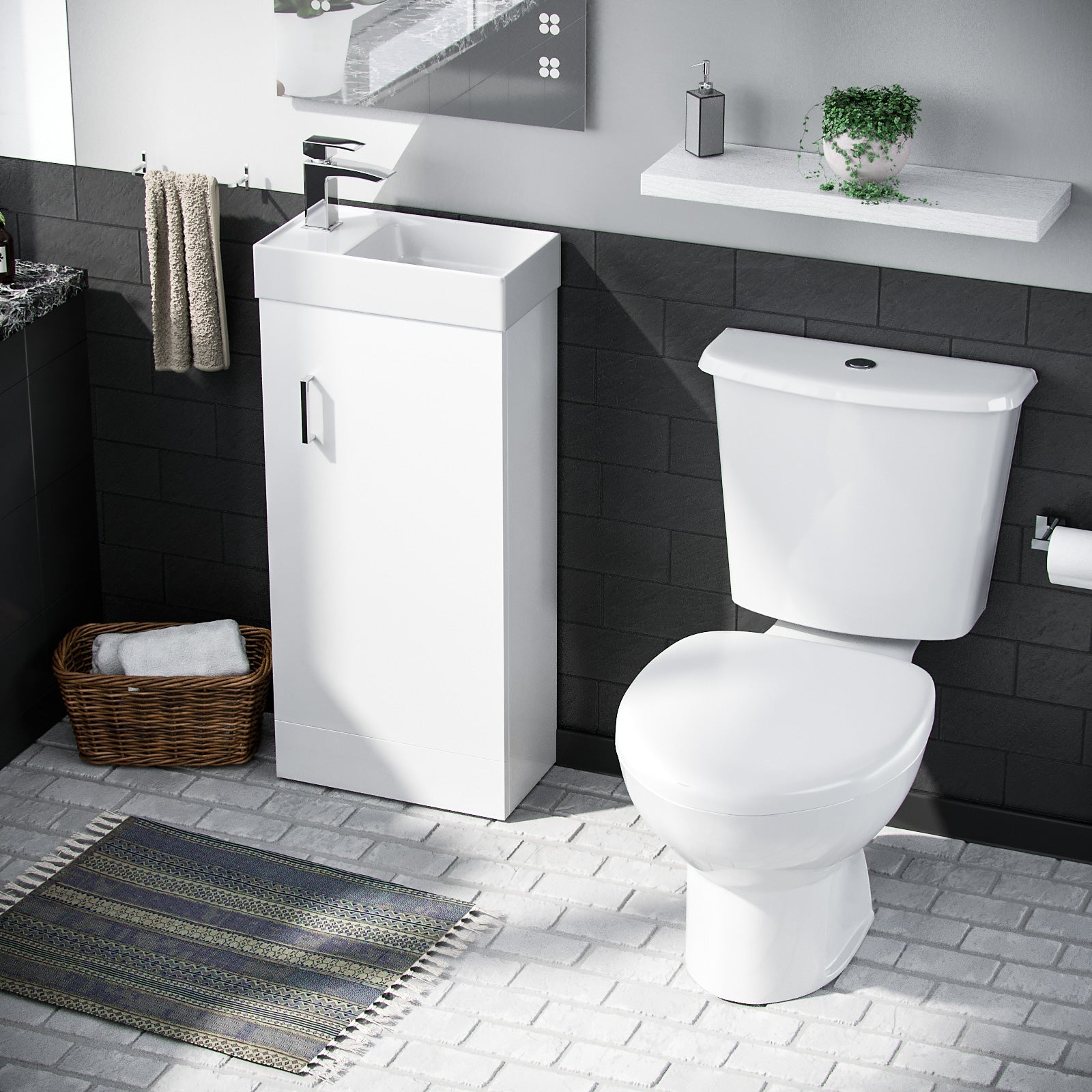 Nanuya 400mm Vanity Basin Unit & Close Coupled Toilet White