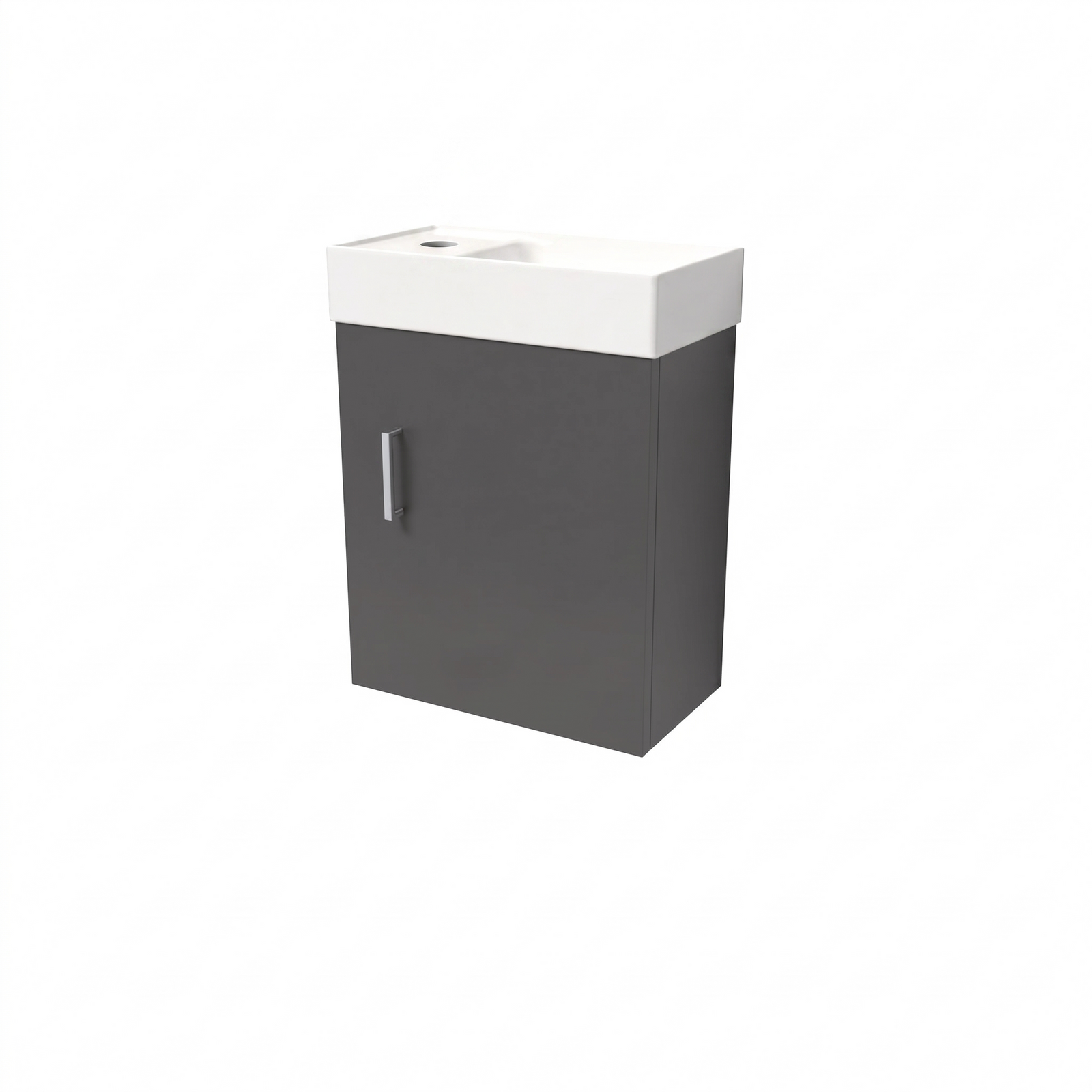 Small Bathroom Suite - Nanuya 1400mm Square Bath, 400mm Anthracite Cloakroom Wall Hung Basin Vanity & Close Coupled Toilet