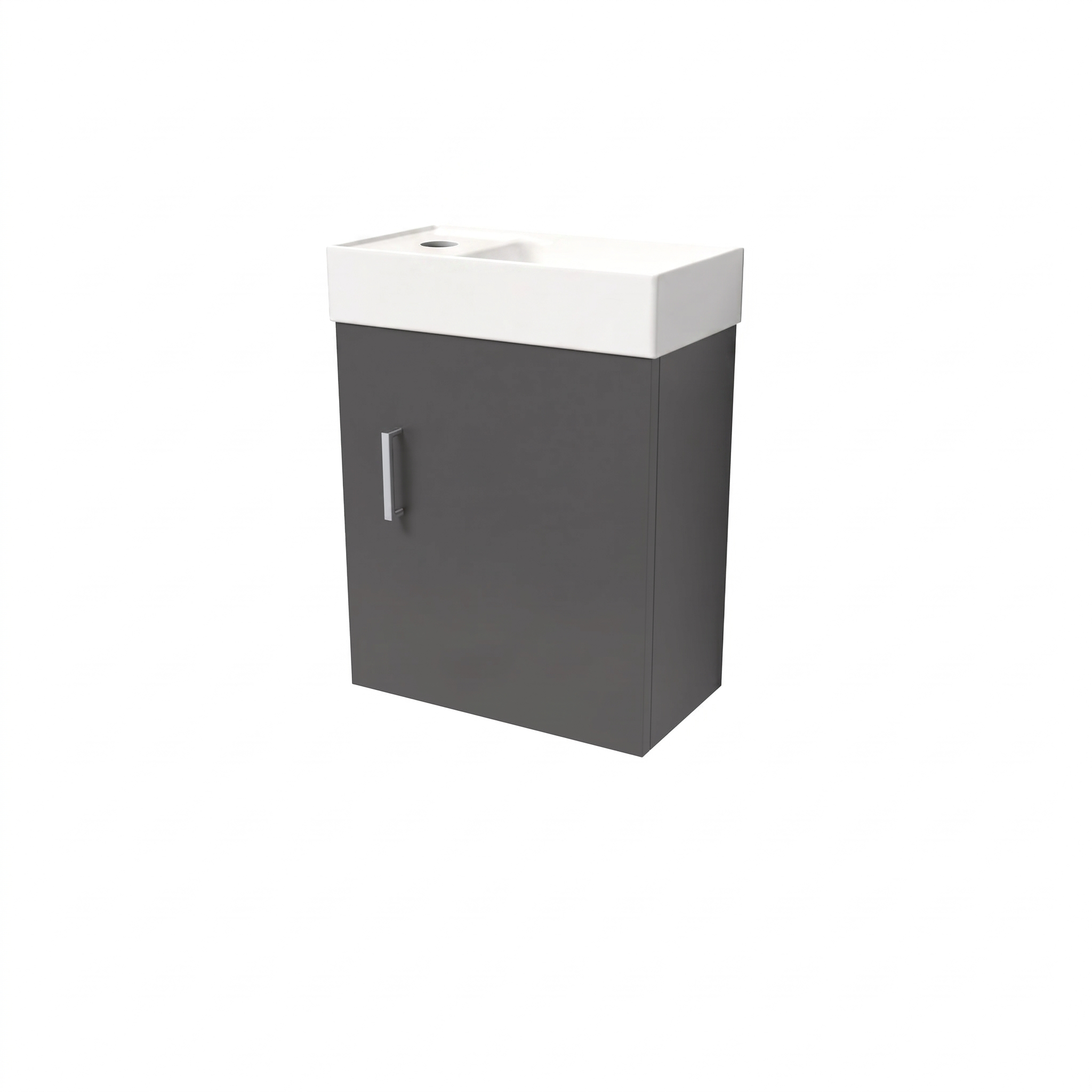 Small Bathroom Suite - Nanuya 1400mm Square Bath, 400mm Anthracite Cloakroom Wall Hung Basin Vanity & Close Coupled Toilet
