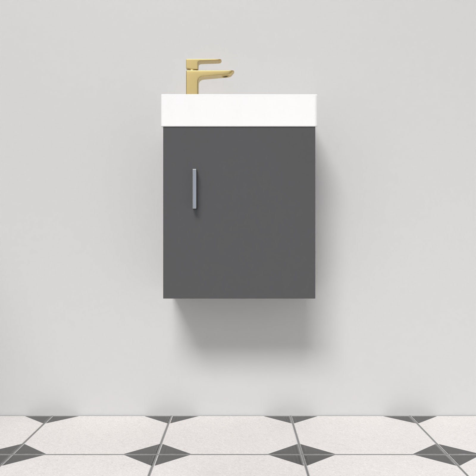 Nanuya Dark Grey Wall Hung 400mm Vanity Unit & Square Basin Mono Mixer Tap