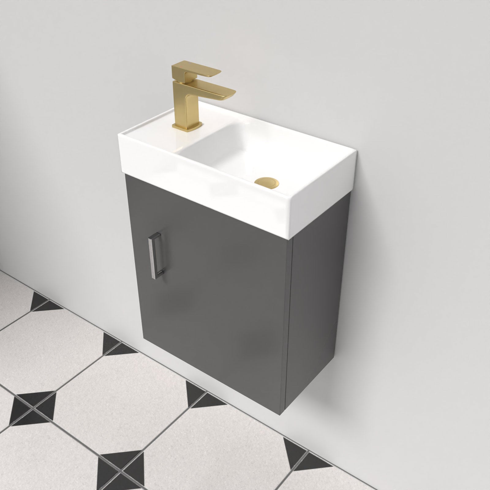 Nanuya Dark Grey Wall Hung 400mm Vanity Unit & Square Basin Mono Mixer Tap