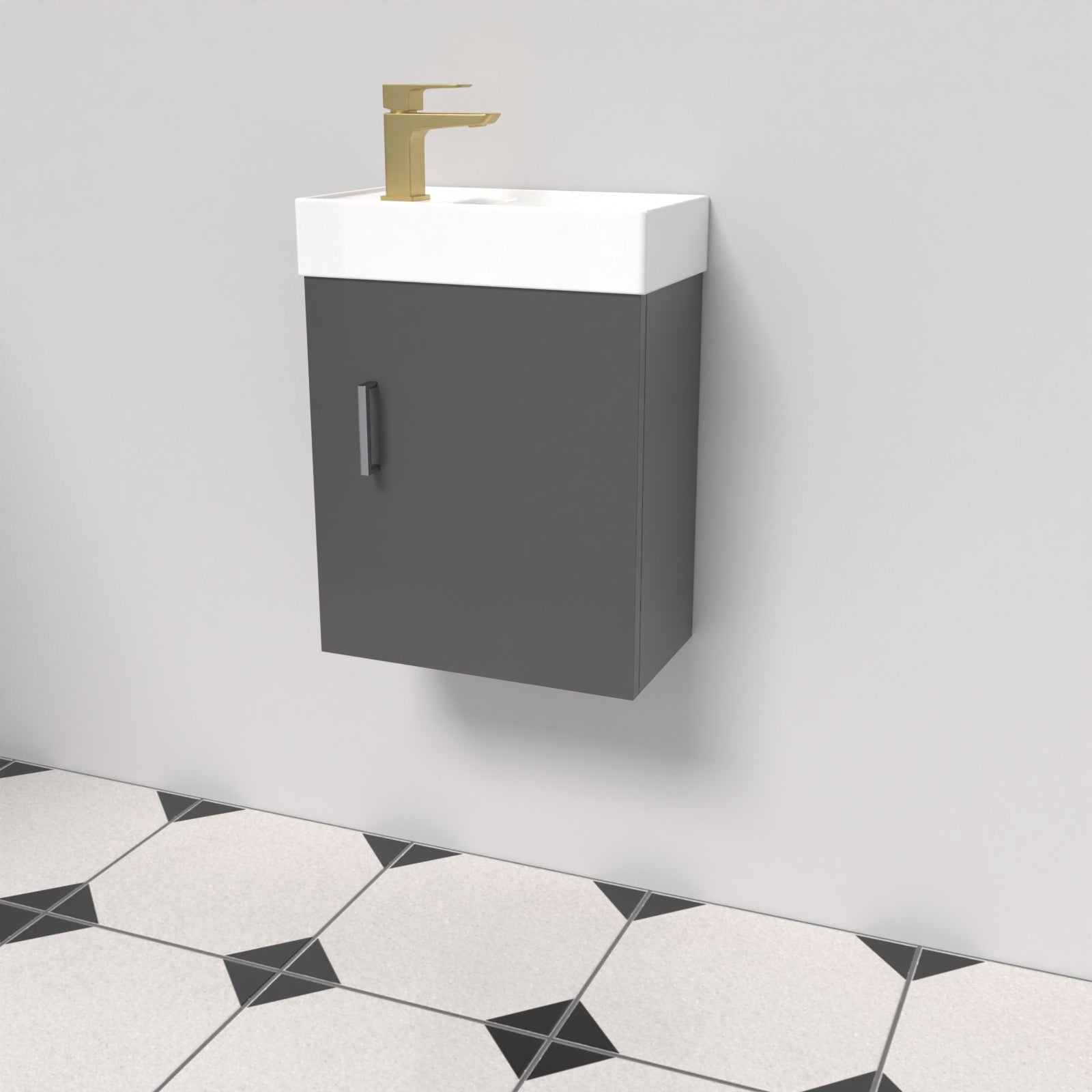 Nanuya Dark Grey Wall Hung 400mm Vanity Unit & Square Basin Mono Mixer Tap