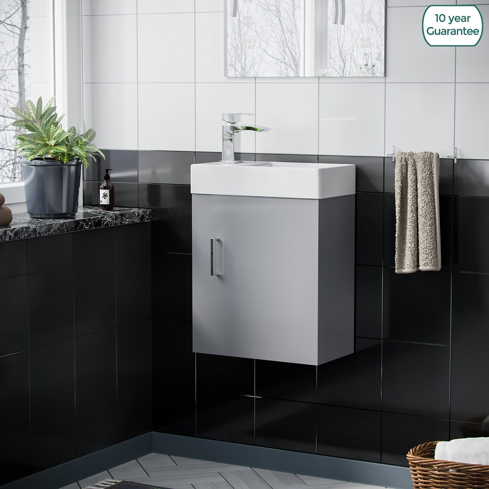 Nanuya 400mm Cloakroom Compact Wall Hung Basin Vanity Unit Grey