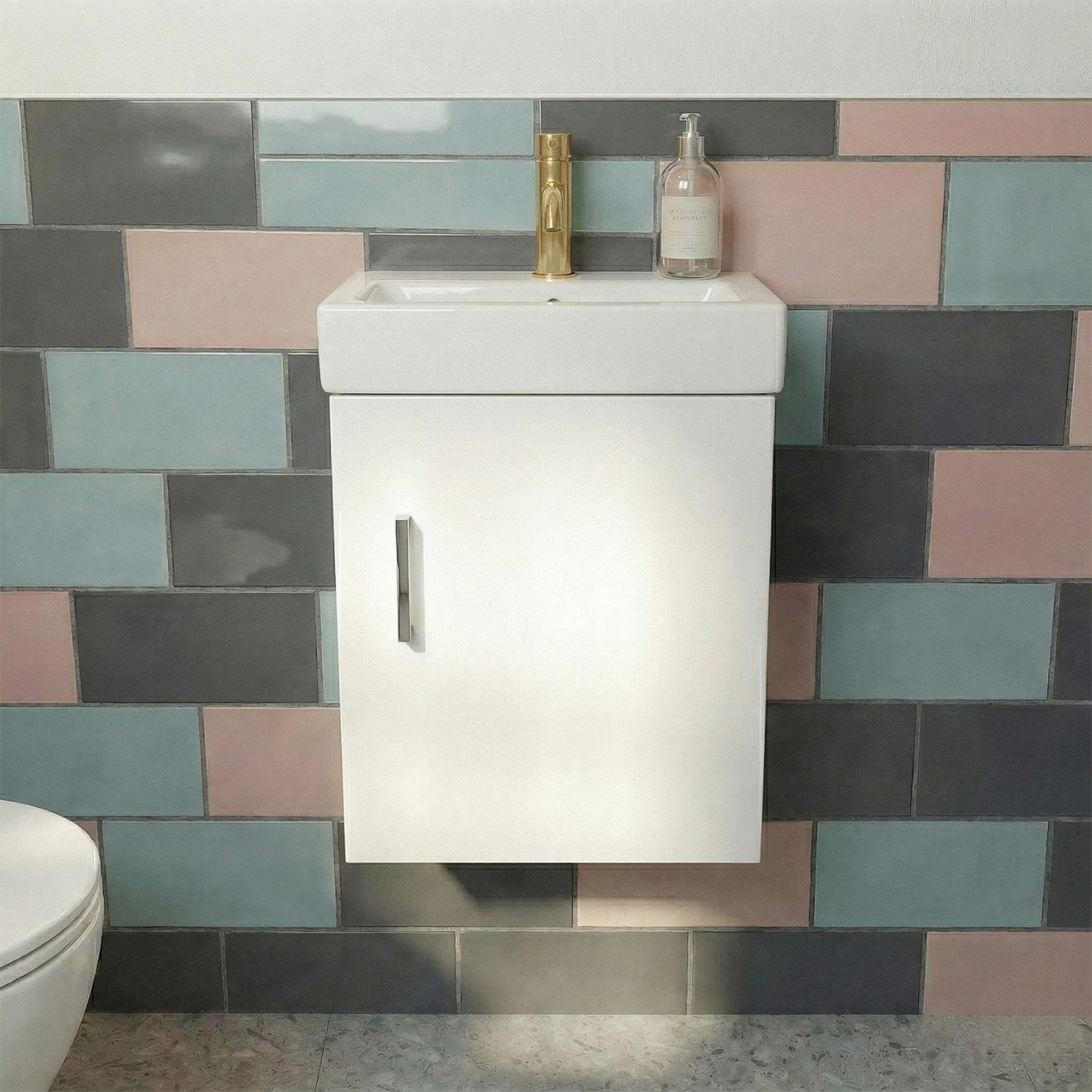 Nanuya Cloakroom 400mm White Wall Hung Vanity Basin Unit & Close Coupled Toilet with Soft Close Seat