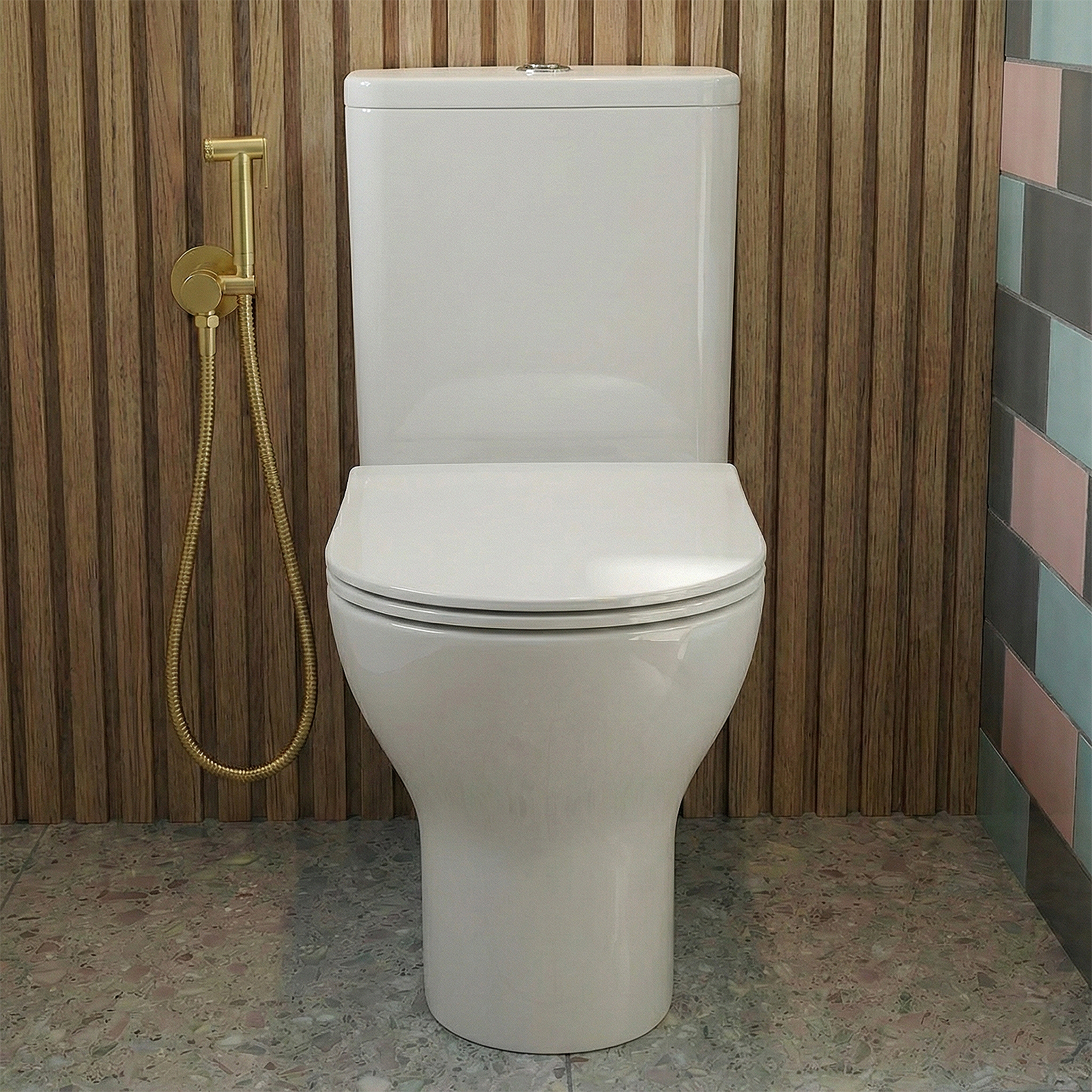 Nanuya 400mm White Cloakroom Wall Hung Vanity with Basin & Oakham Rimless Close Coupled Toilet Set