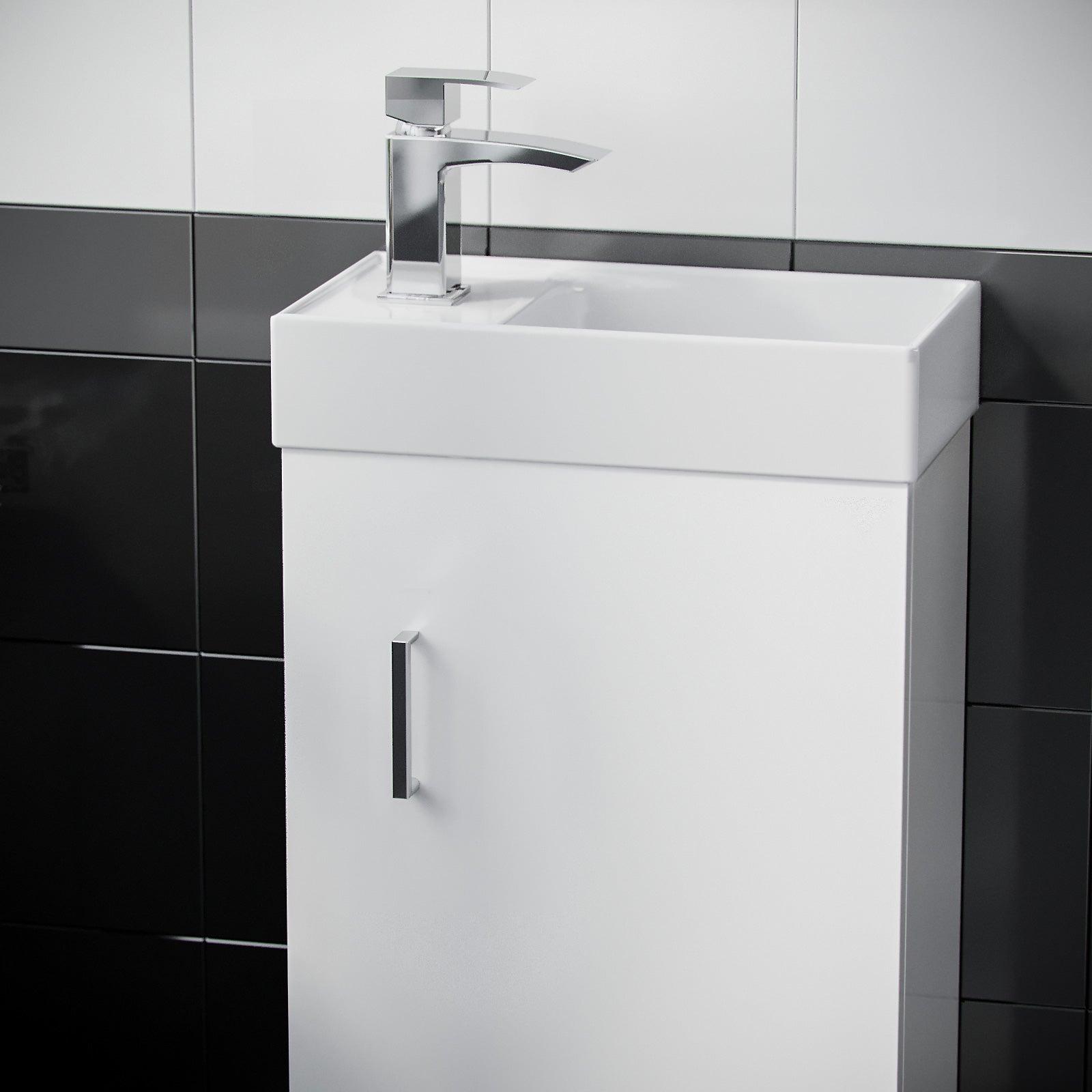 Nanuya 400mm Cloakroom Wall Hung Basin Vanity Unit Door Hinges Soft Close White