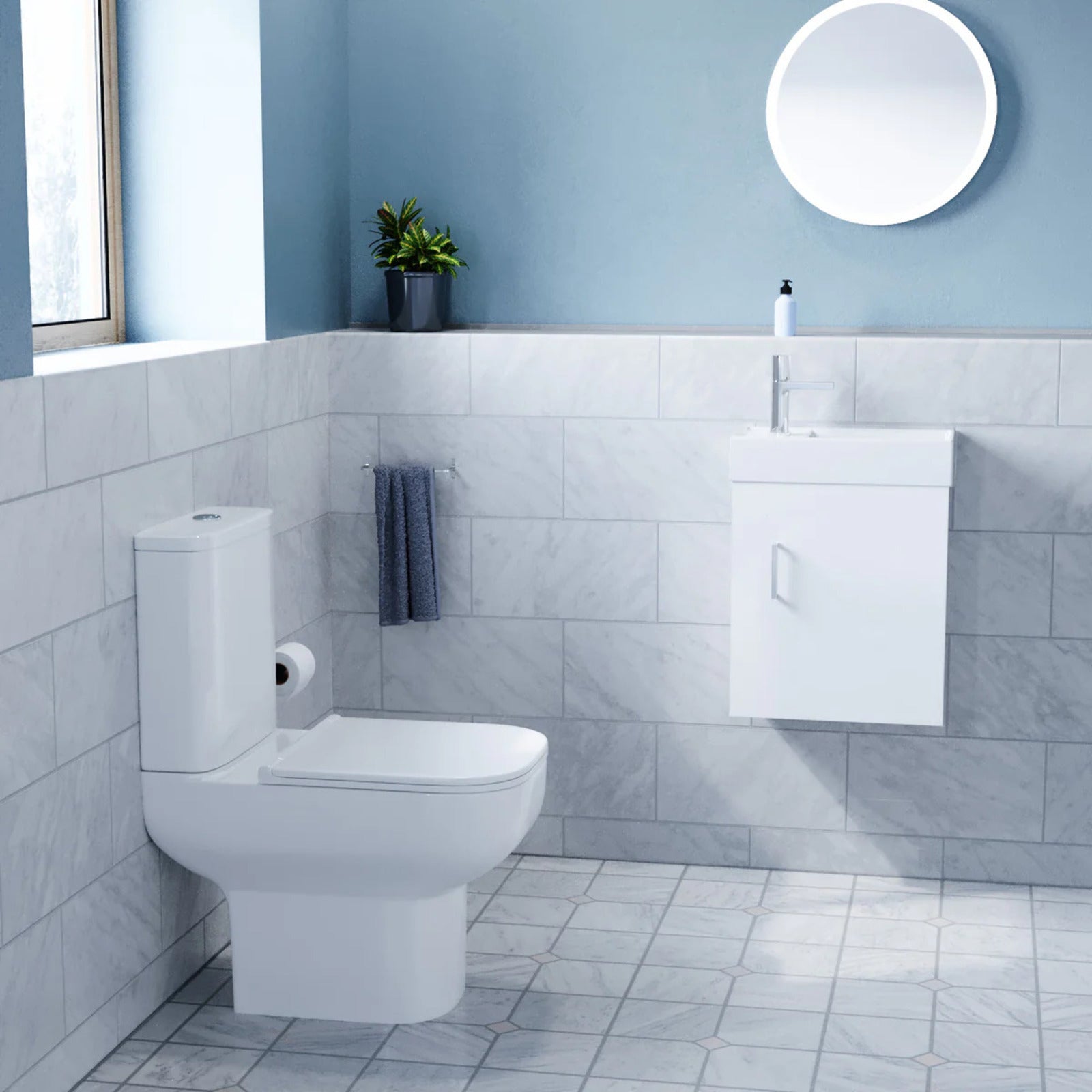 White 400mm Wall Hung Vanity and Close Coupled Toilet with Soft Close Seat