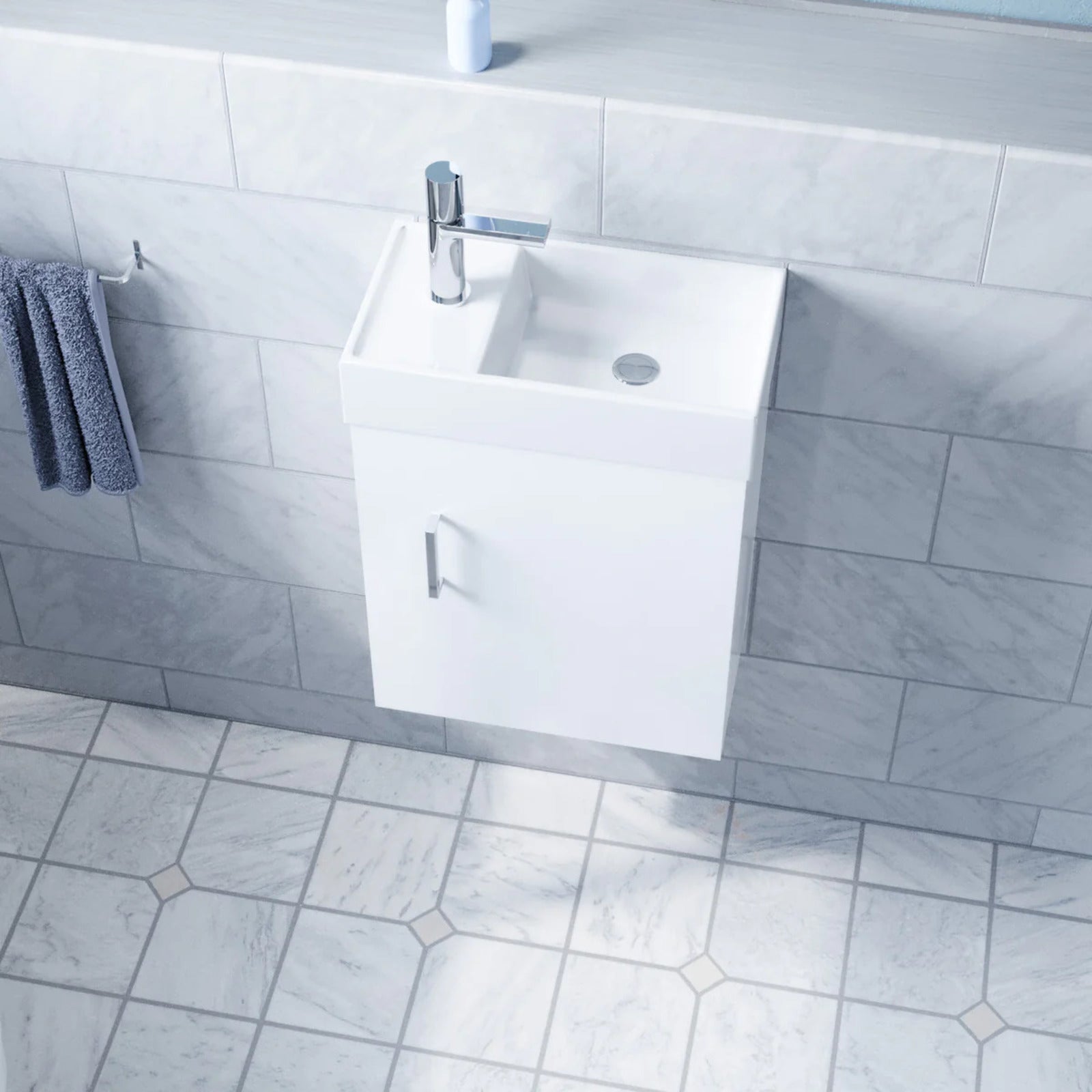 White 400mm Wall Hung Vanity and Close Coupled Toilet with Soft Close Seat