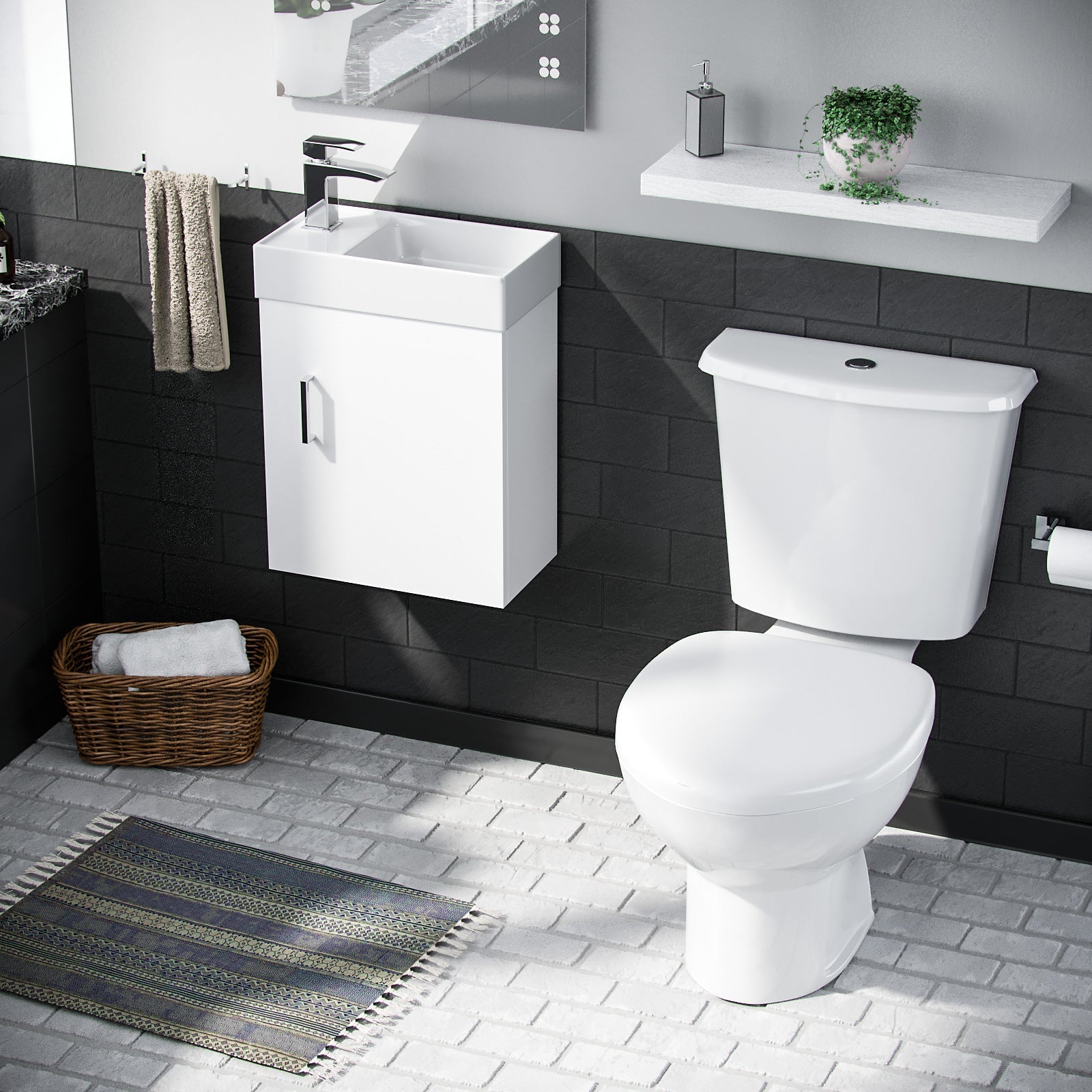 Nanuya Cloakroom Basin Sink Vanity Unit and Close Coupled Toilet WC Pan Cistern