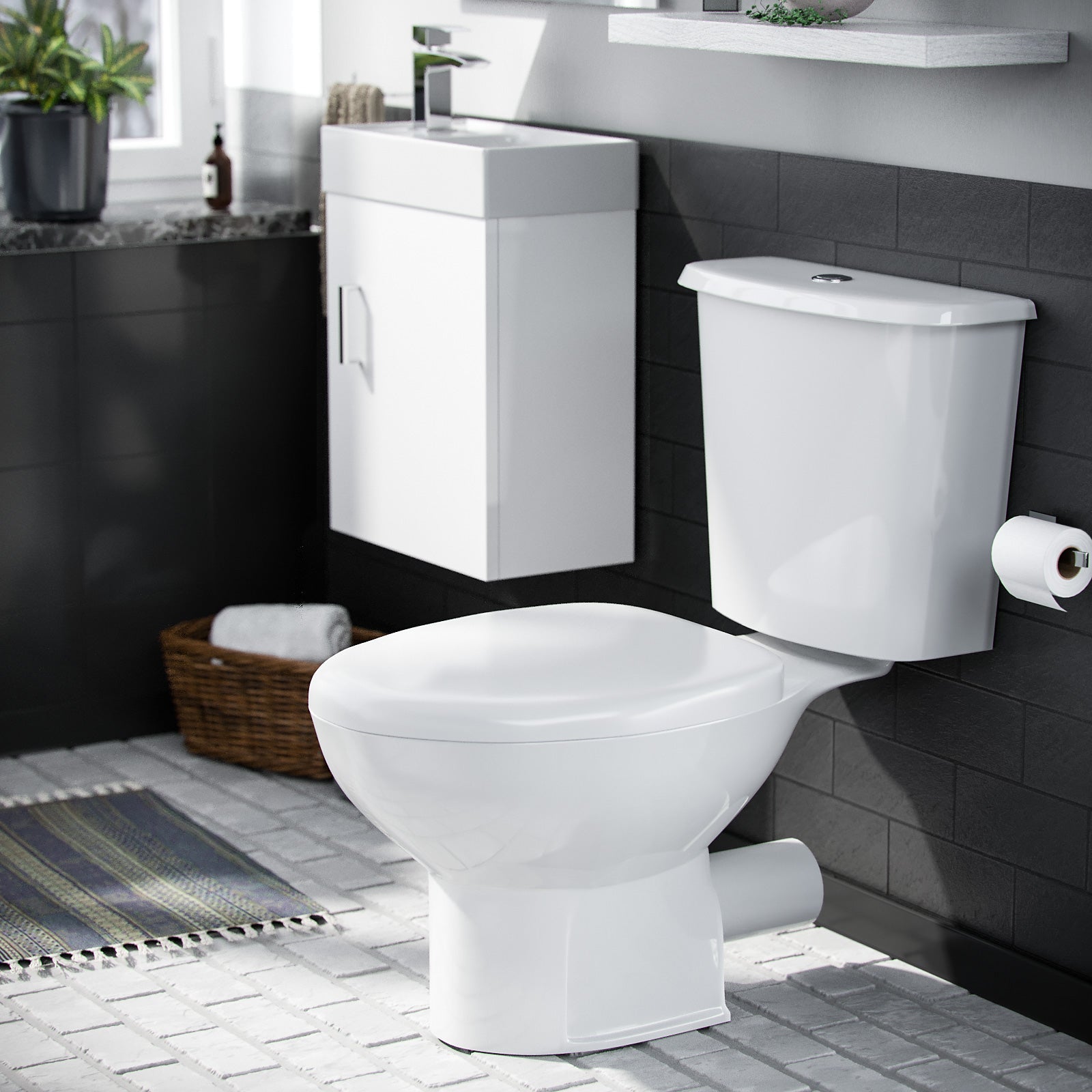 Nanuya Cloakroom Basin Sink Vanity Unit and Close Coupled Toilet WC Pan Cistern