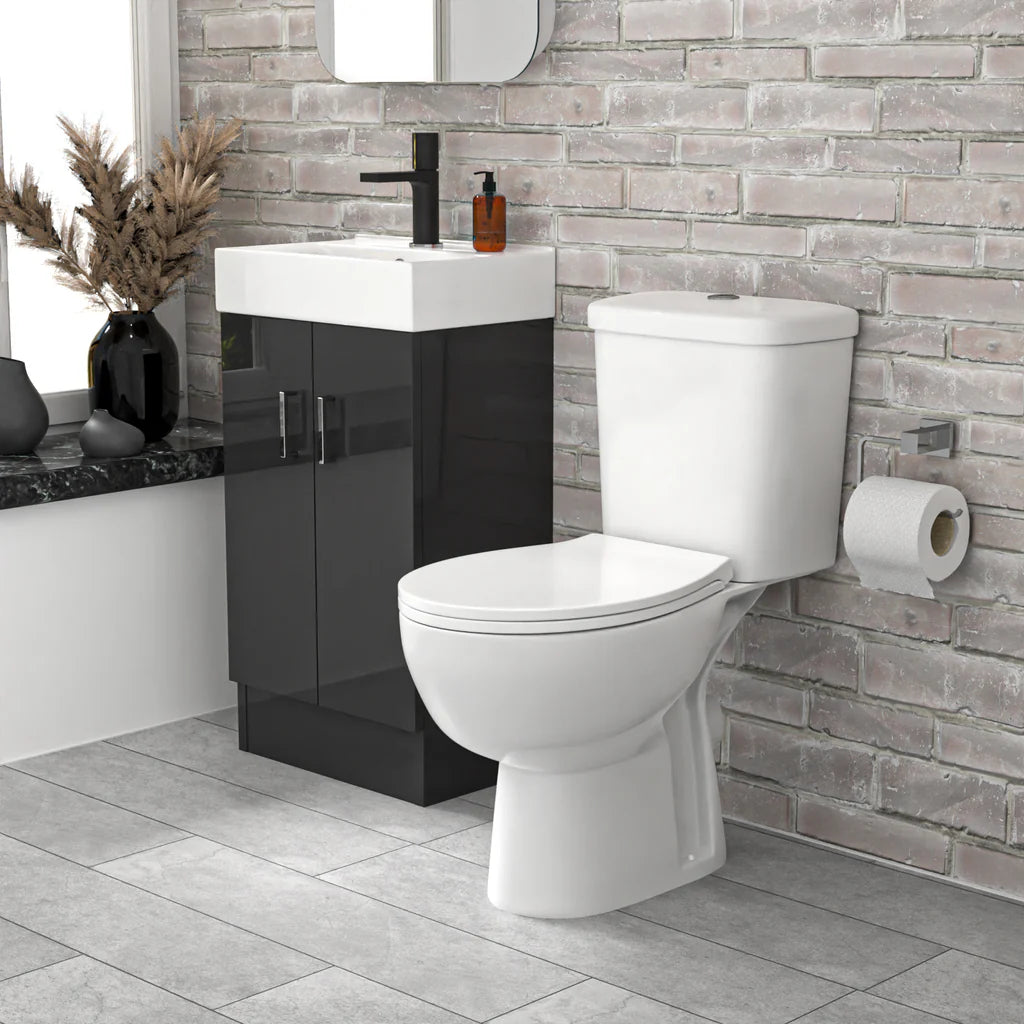 Nanuya 450mm Dark Grey Basin Vanity & Elongated White Close Coupled Toilet